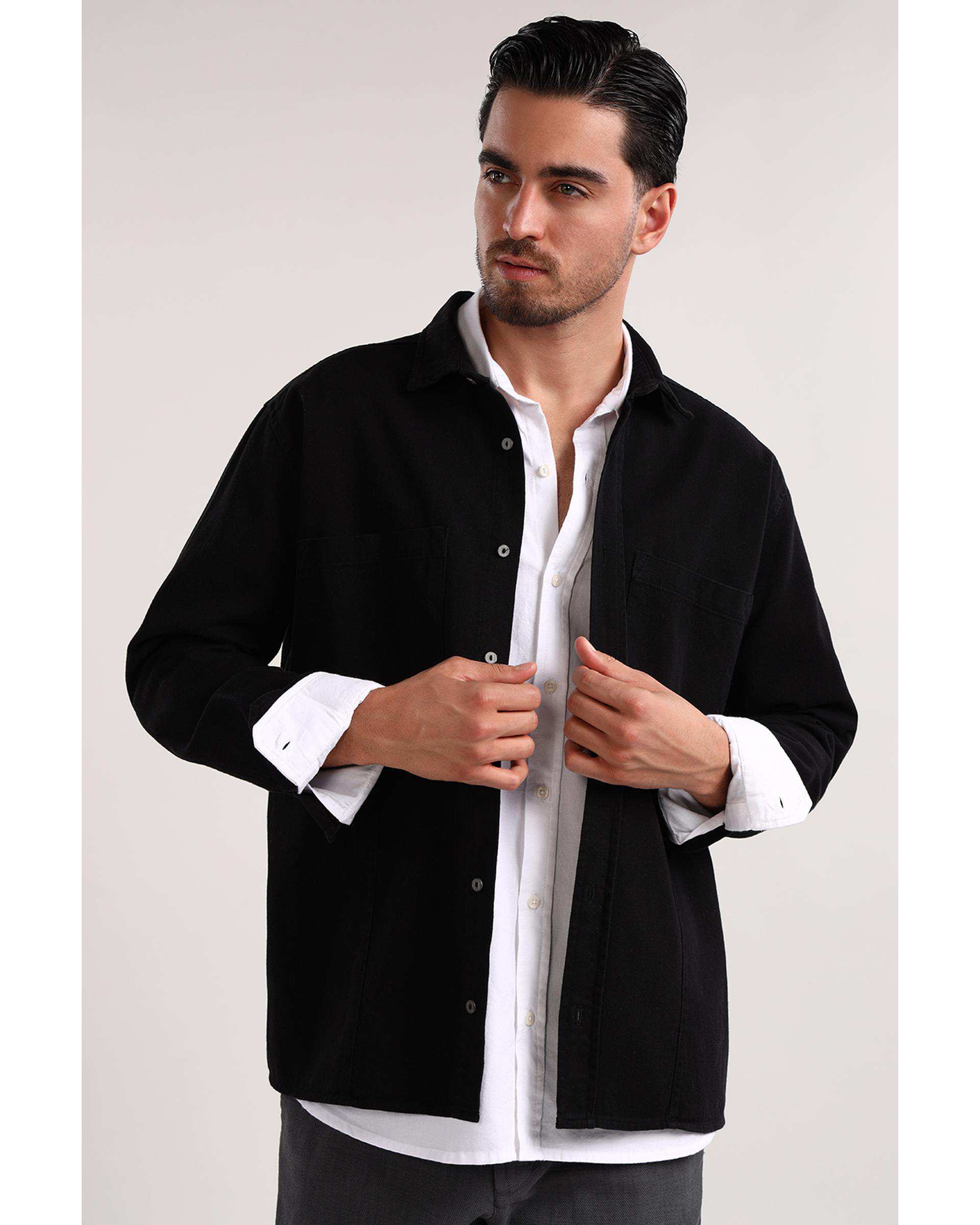 پیراهن مردانه دو جیب مشکی سارک Sarak مدل 4700