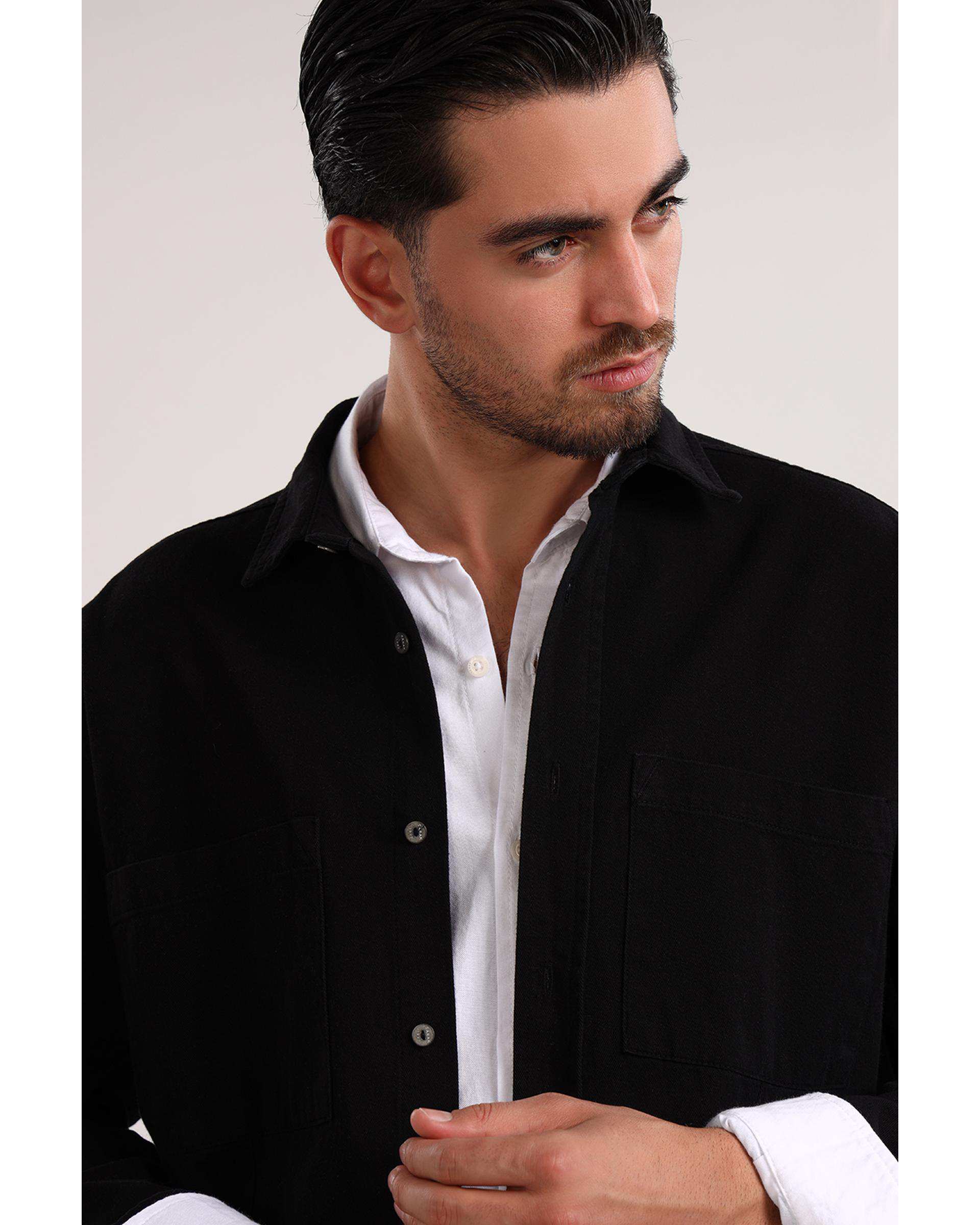 پیراهن مردانه دو جیب مشکی سارک Sarak مدل 4700