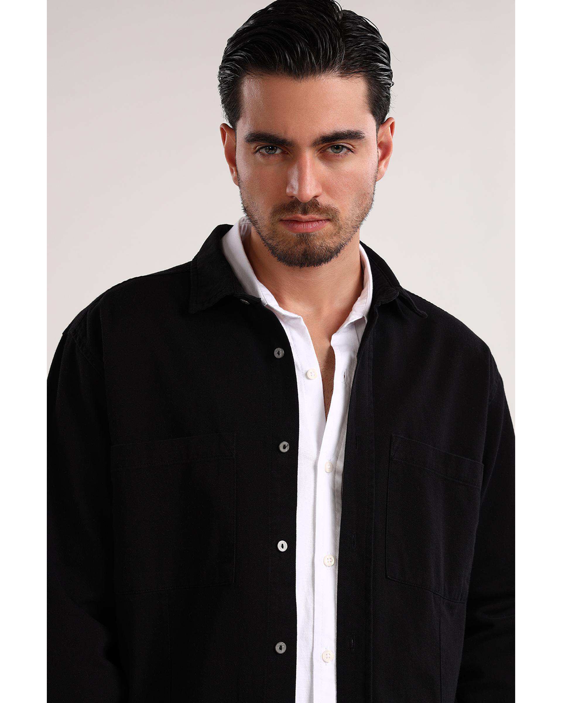 پیراهن مردانه دو جیب مشکی سارک Sarak مدل 4700