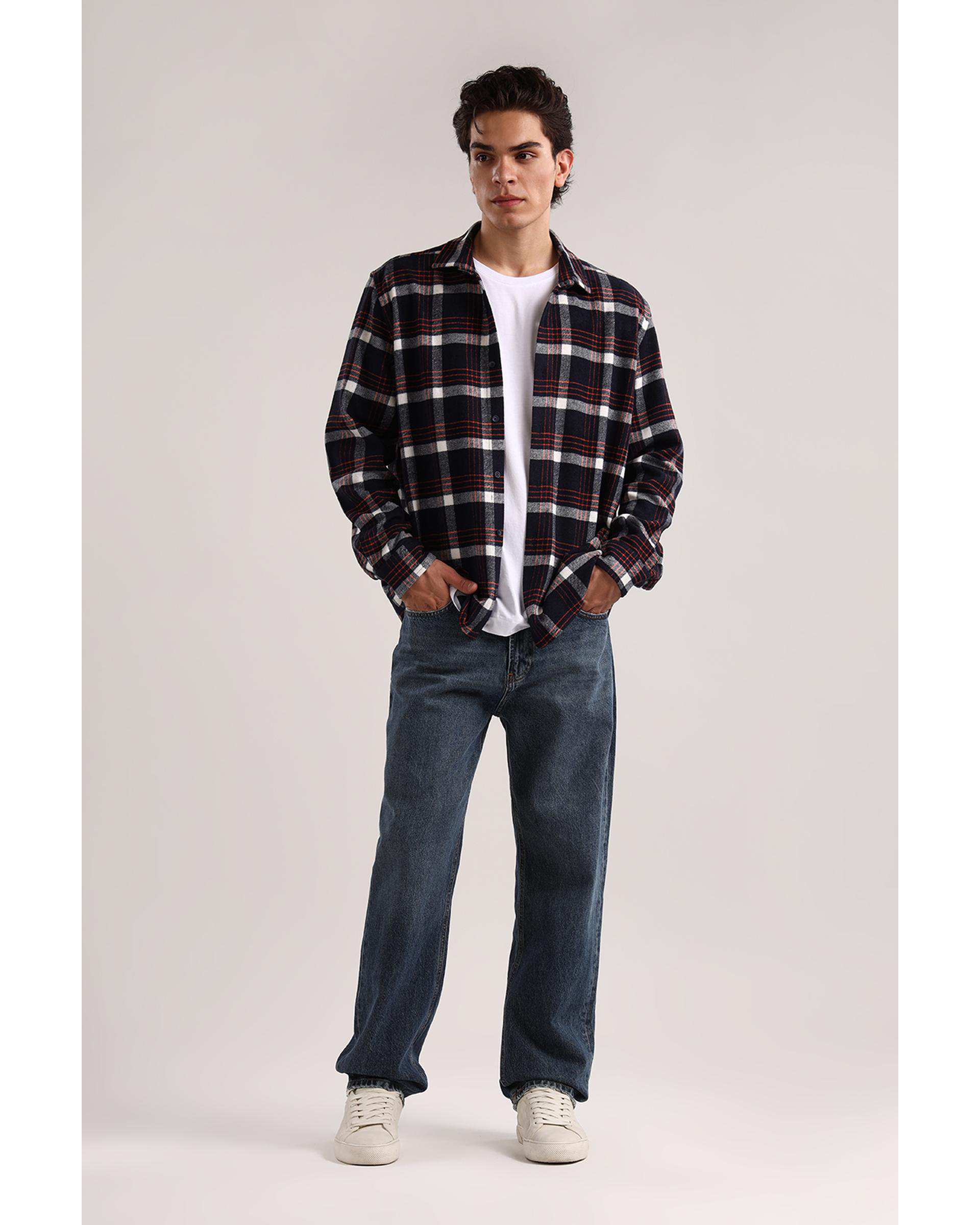 پیراهن مردانه سرمه ای نارنجی سارک Sarak مدل 4571