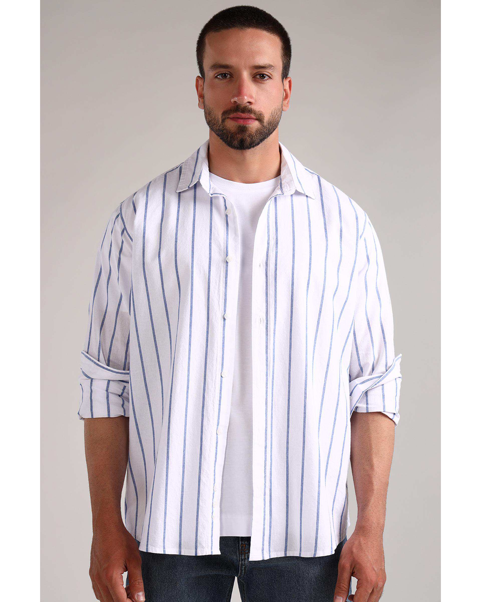 پیراهن مردانه سفید سرمه ای سارک Sarak مدل 4732