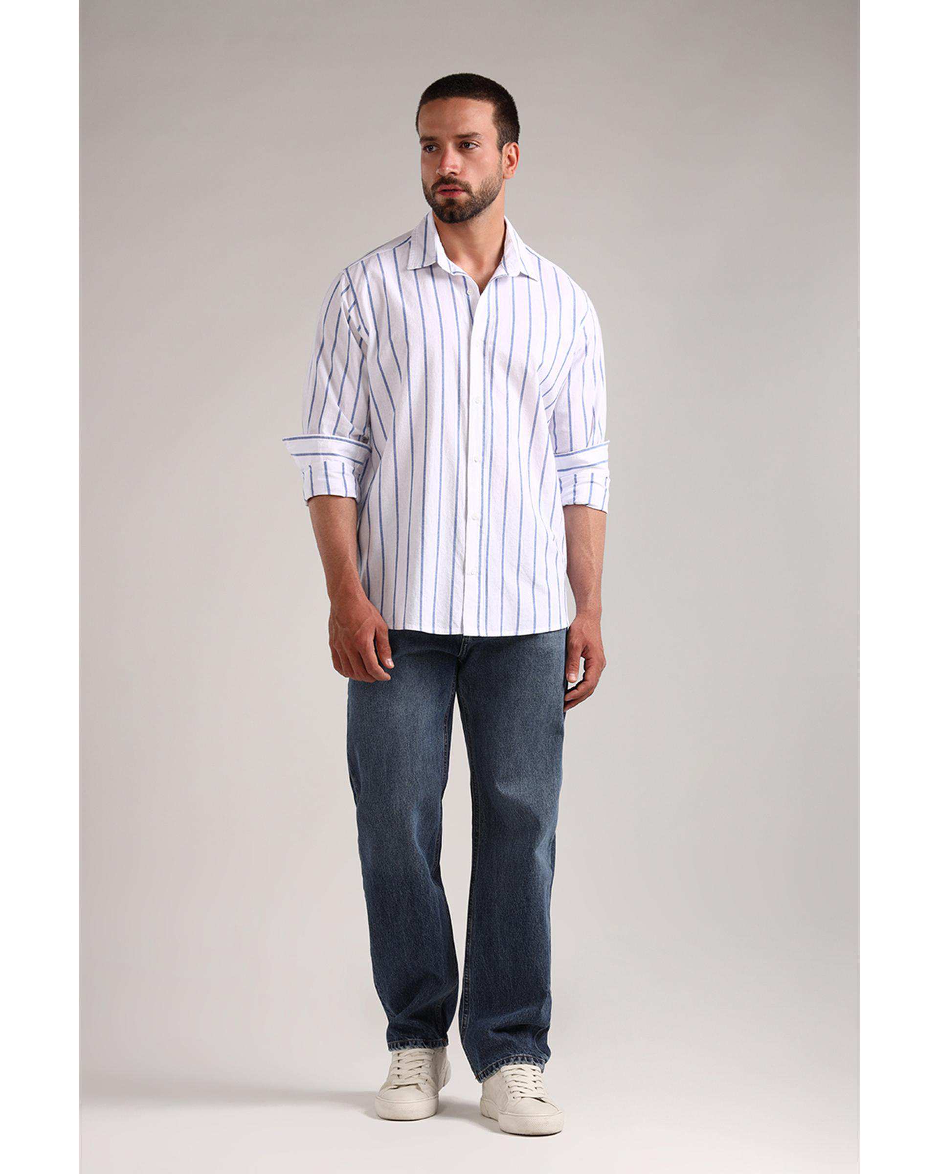 پیراهن مردانه سفید سرمه ای سارک Sarak مدل 4732