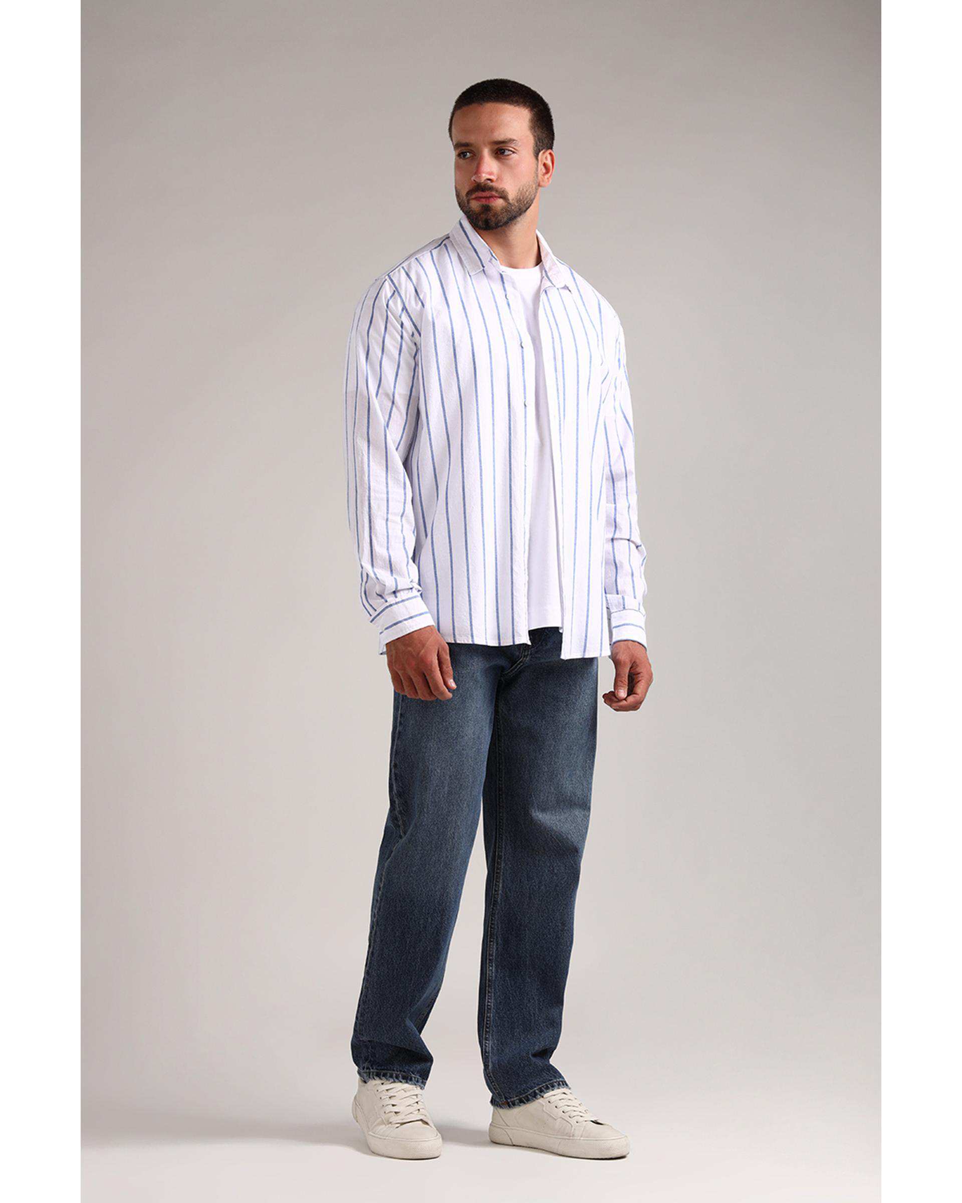 پیراهن مردانه سفید سرمه ای سارک Sarak مدل 4732