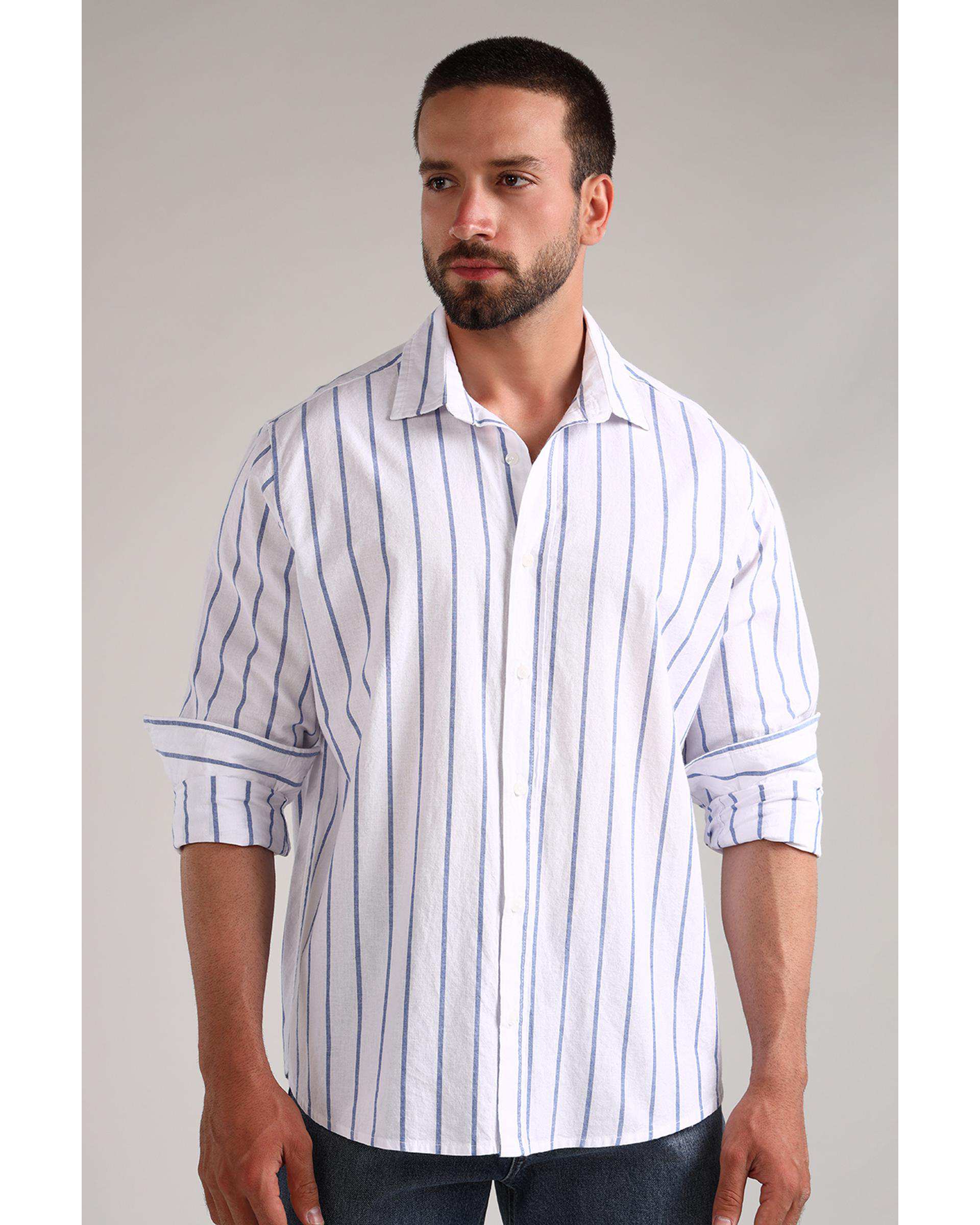 پیراهن مردانه سفید سرمه ای سارک Sarak مدل 4732