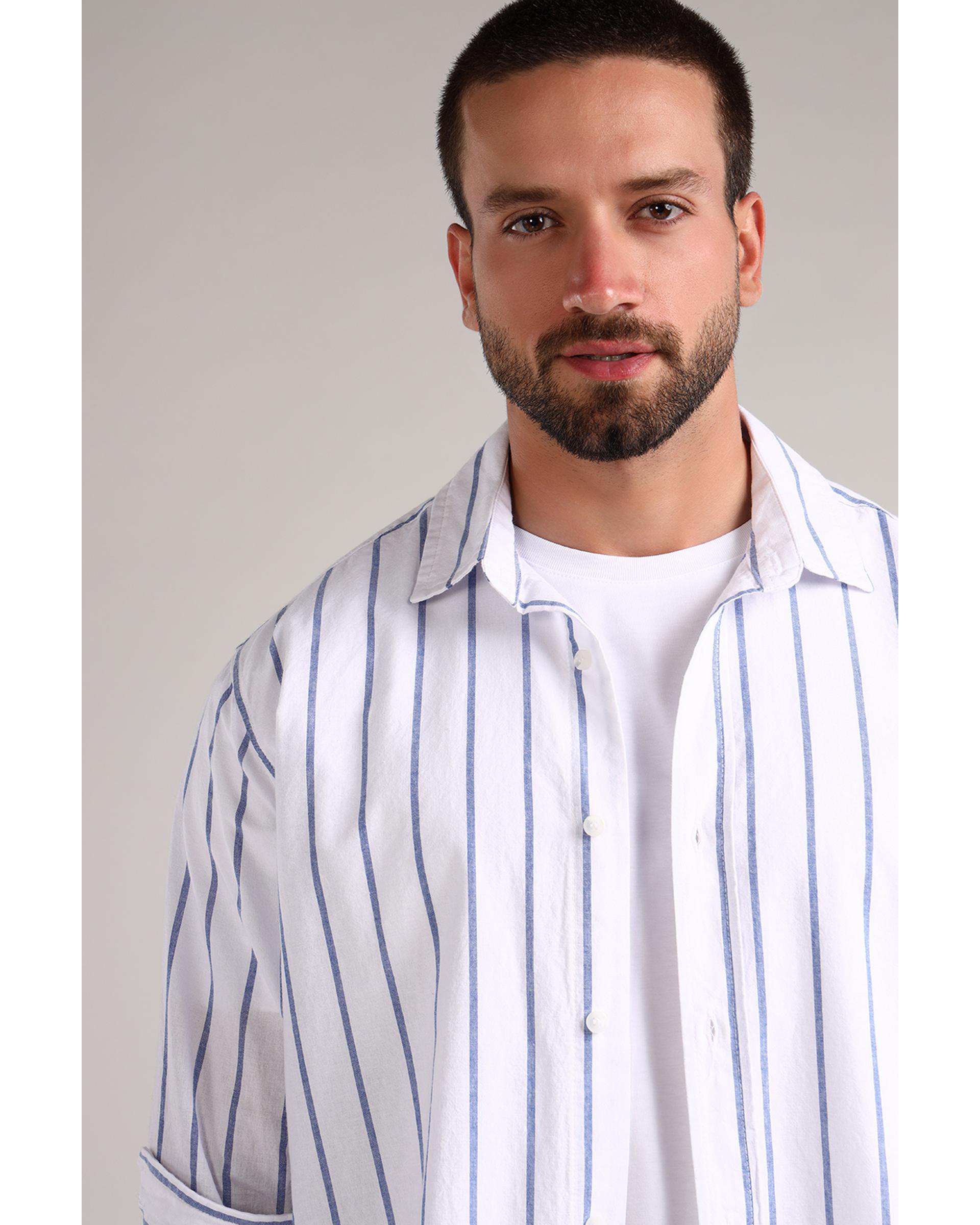 پیراهن مردانه سفید سرمه ای سارک Sarak مدل 4732