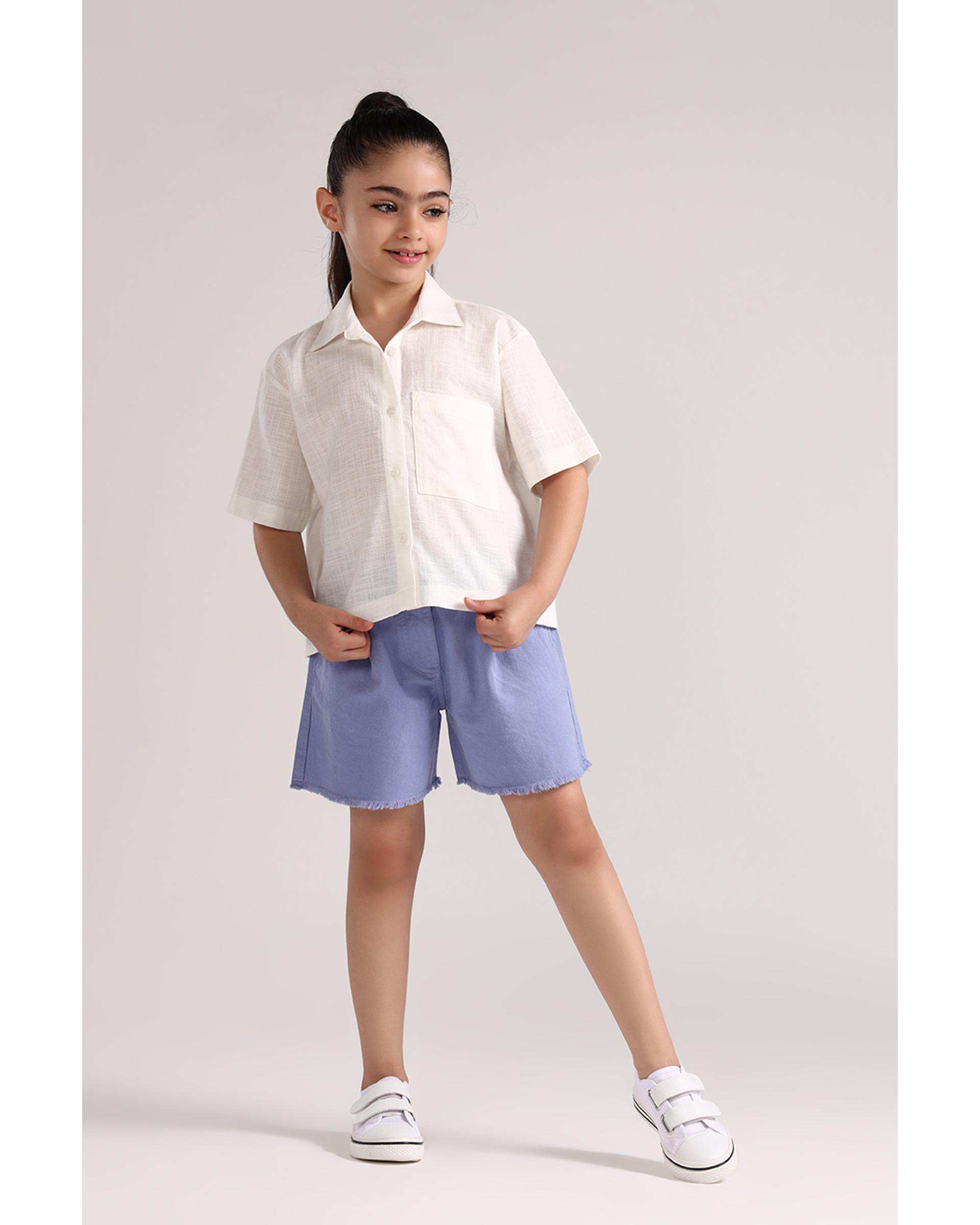 شومیز دخترانه کوتاه سفید سارک Sarak مدل 4964