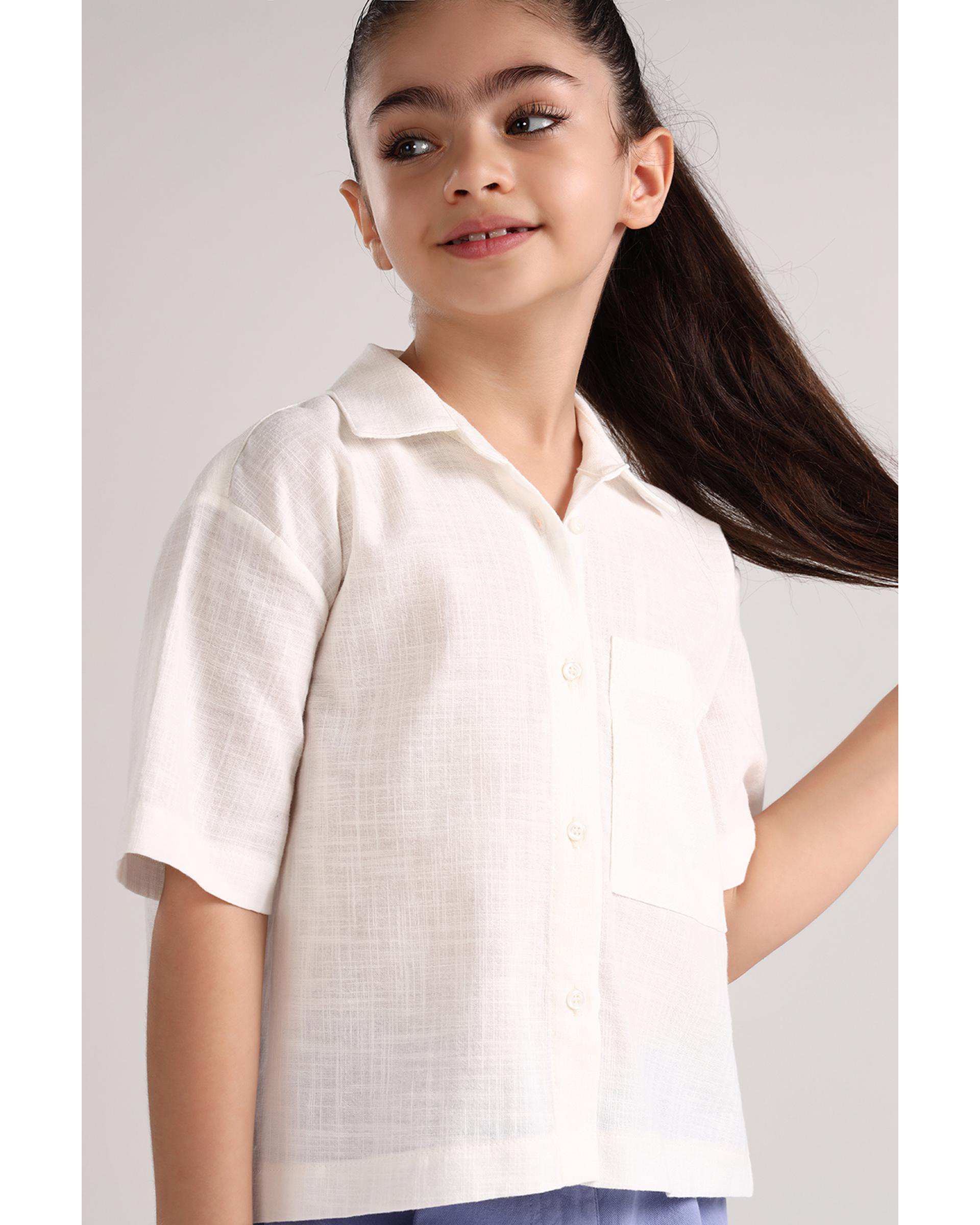 شومیز دخترانه کوتاه سفید سارک Sarak مدل 4964