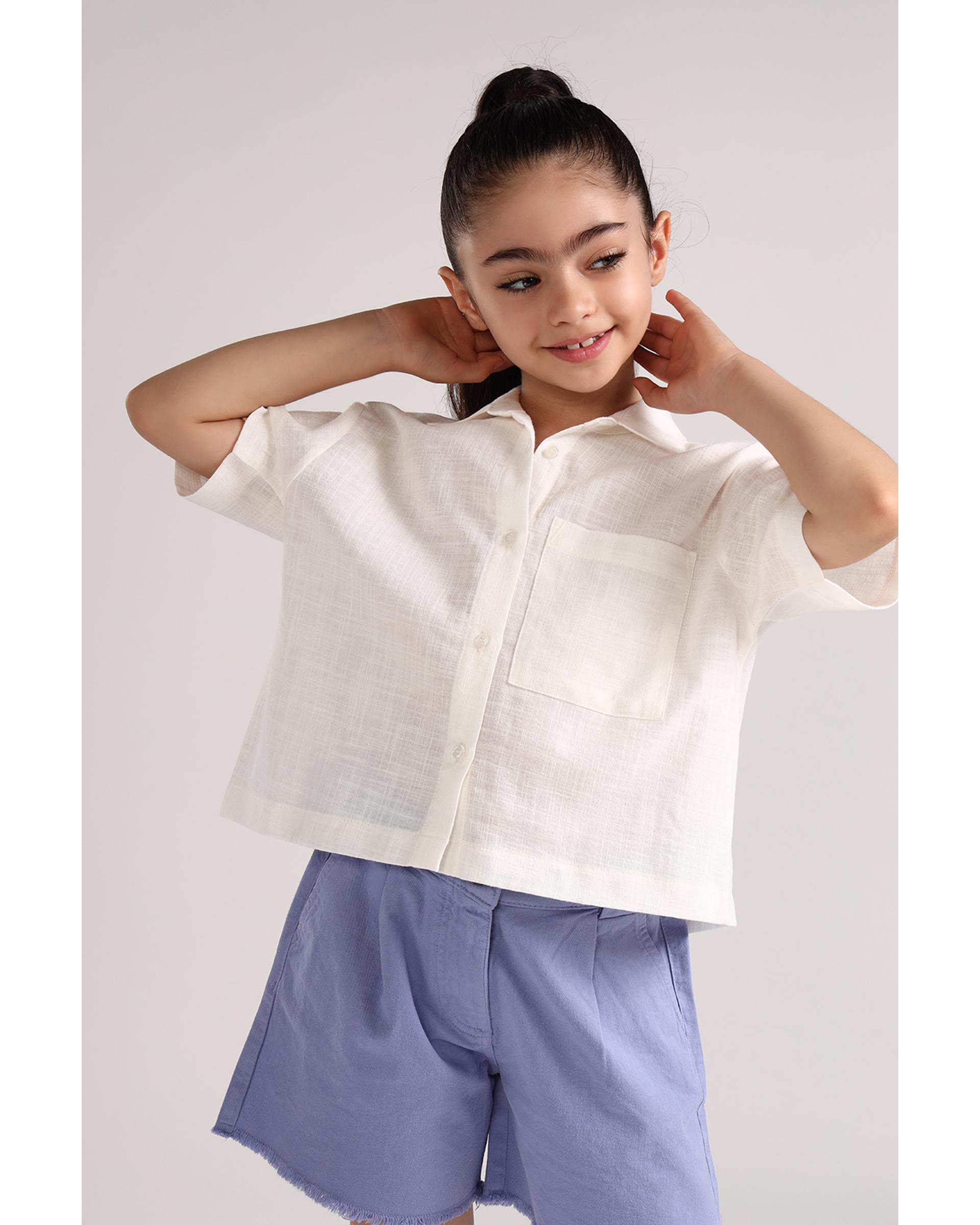 شومیز دخترانه کوتاه سفید سارک Sarak مدل 4964