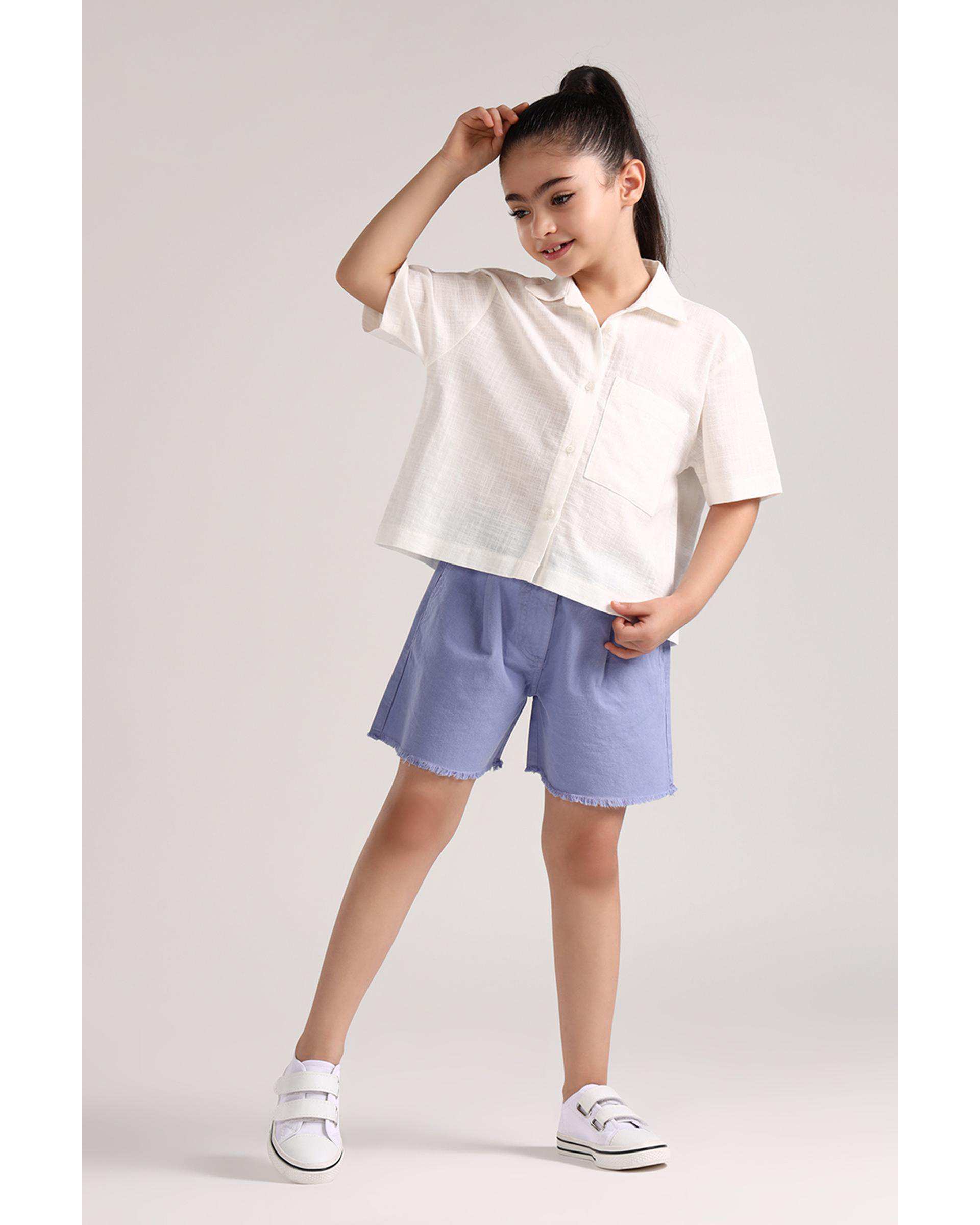 شومیز دخترانه کوتاه سفید سارک Sarak مدل 4964