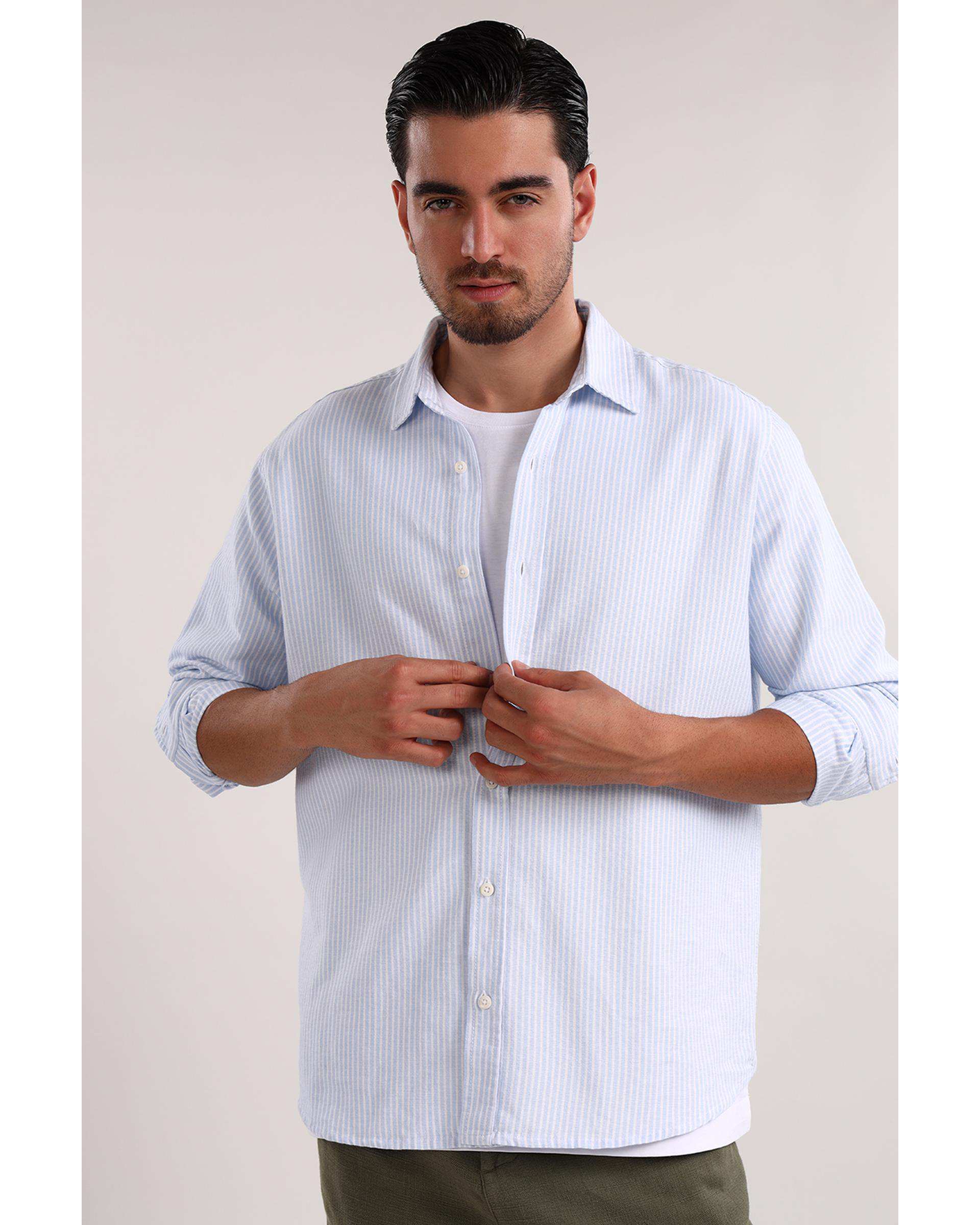 پیراهن مردانه راه راه آبی سفید سارک Sarak مدل 5014