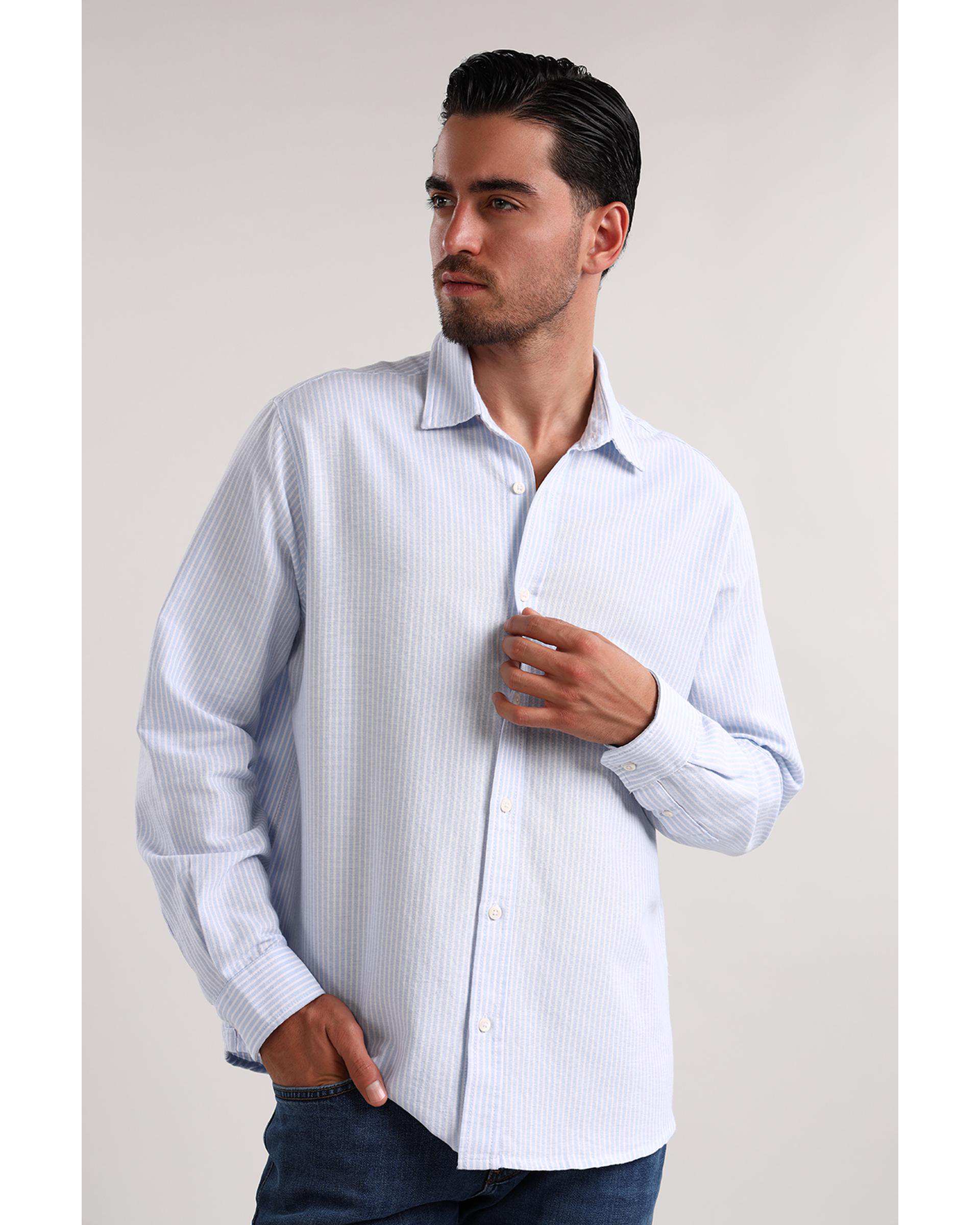 پیراهن مردانه راه راه آبی سفید سارک Sarak مدل 5014