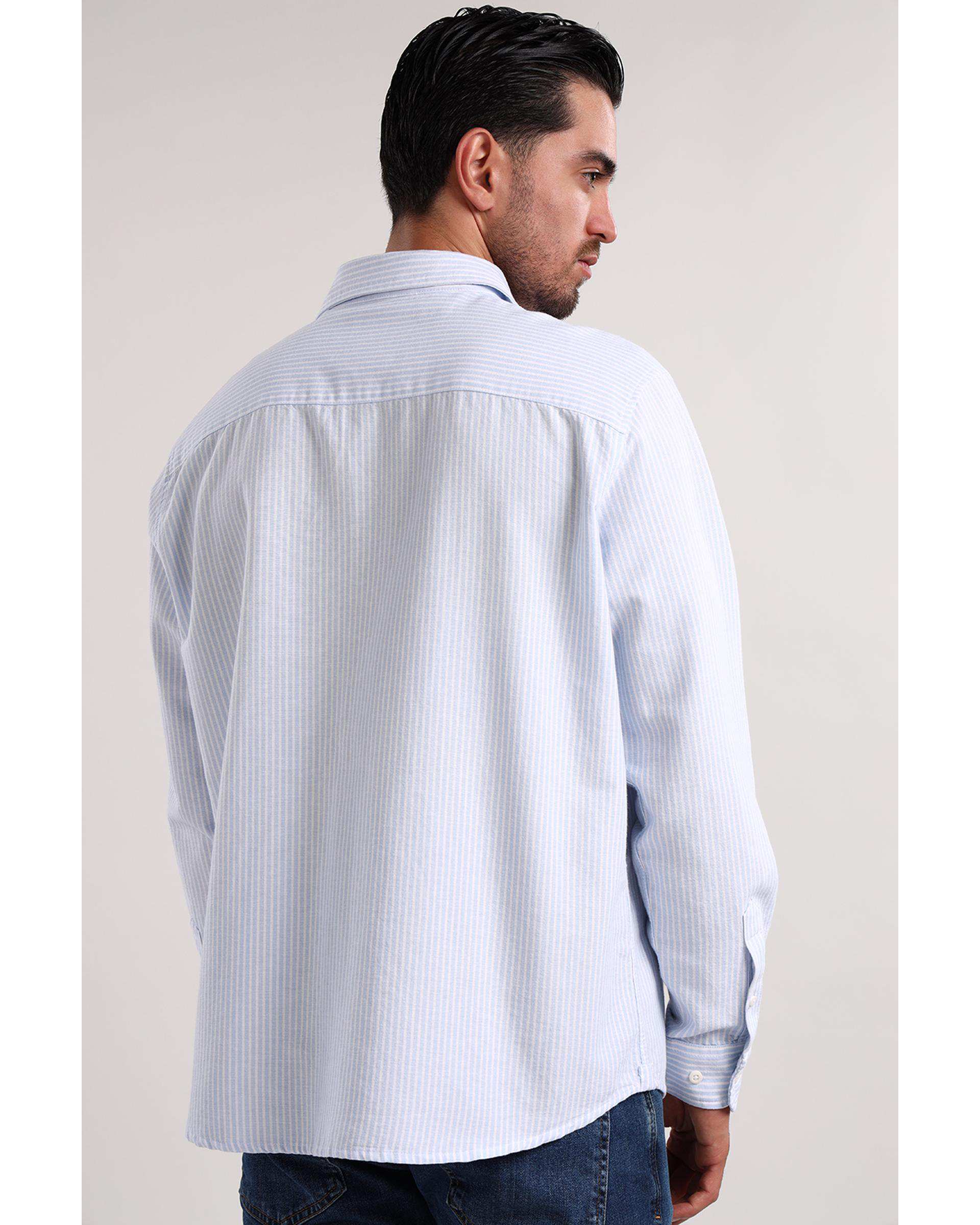 پیراهن مردانه راه راه آبی سفید سارک Sarak مدل 5014