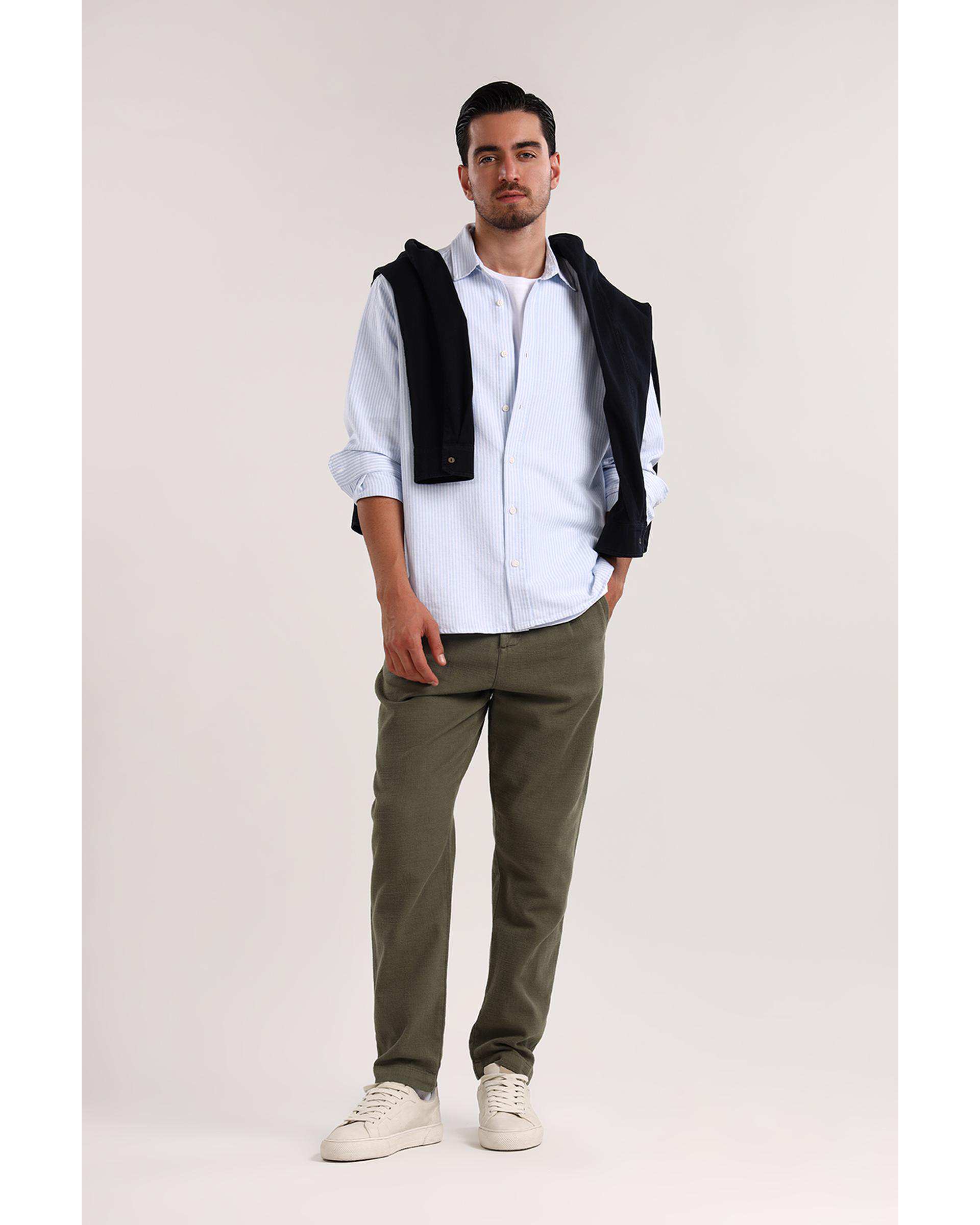 پیراهن مردانه راه راه آبی سفید سارک Sarak مدل 5014