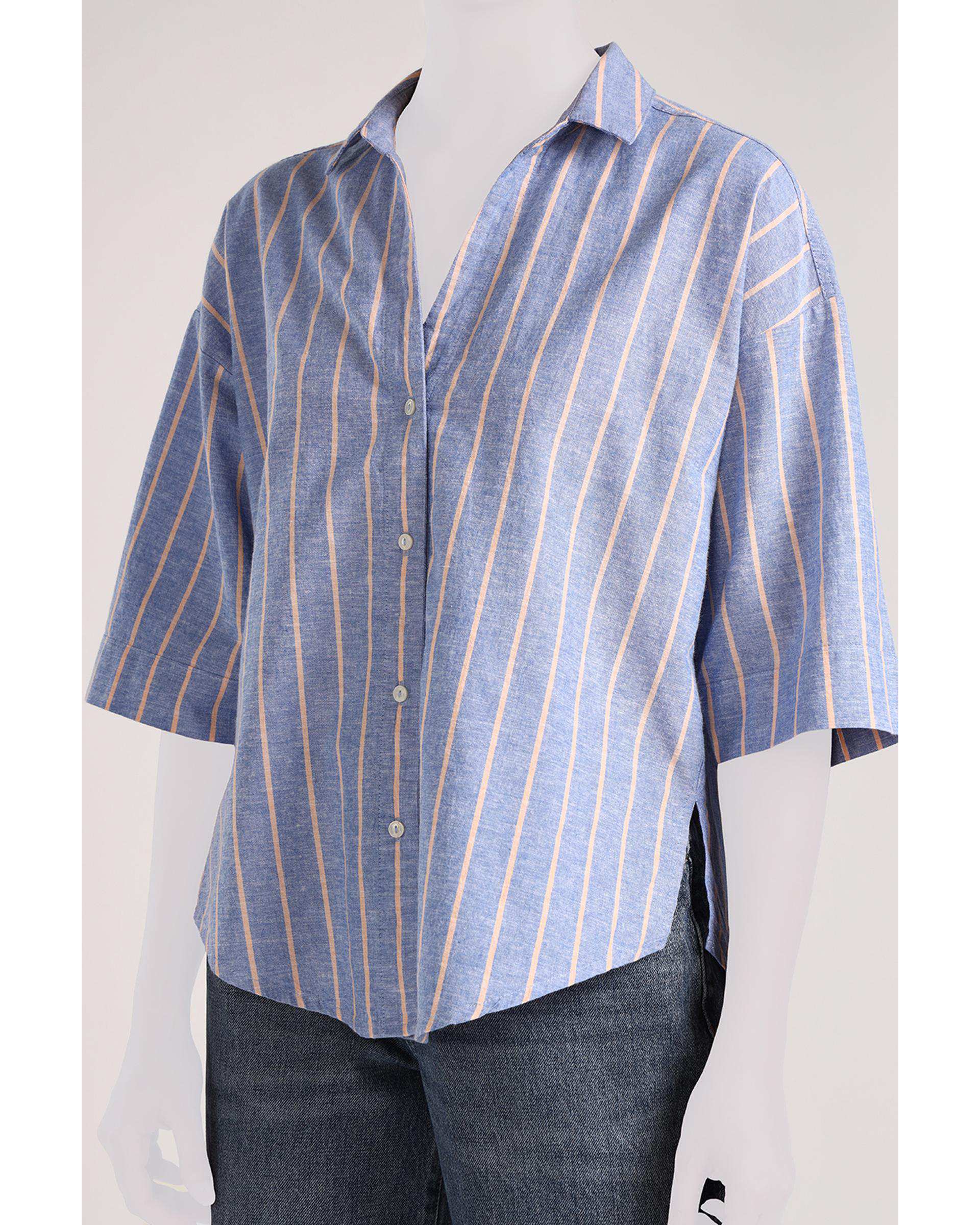 شومیز زنانه راه راه آبی نارنجی سارک Sarak مدل 4855