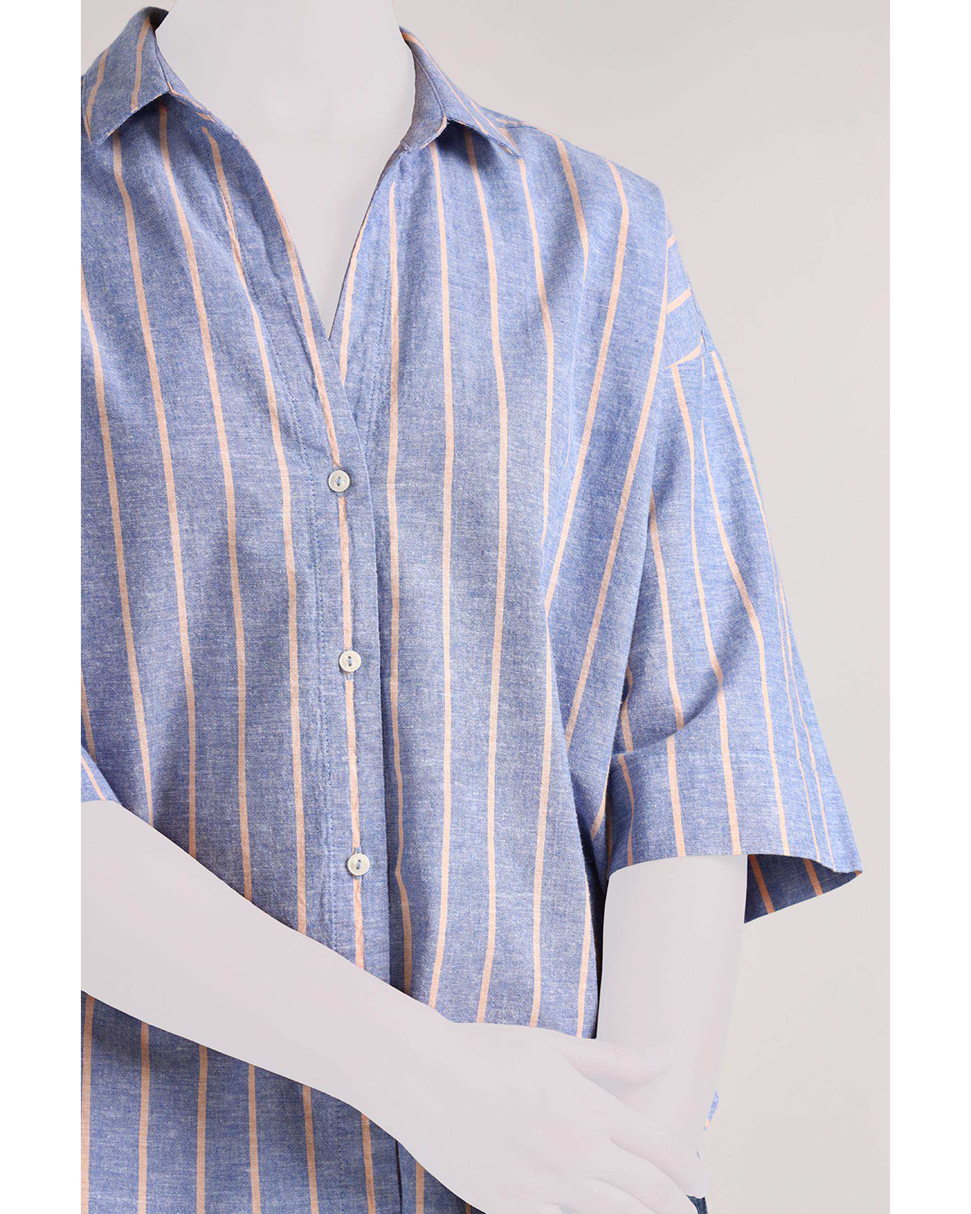 شومیز زنانه راه راه آبی نارنجی سارک Sarak مدل 4855