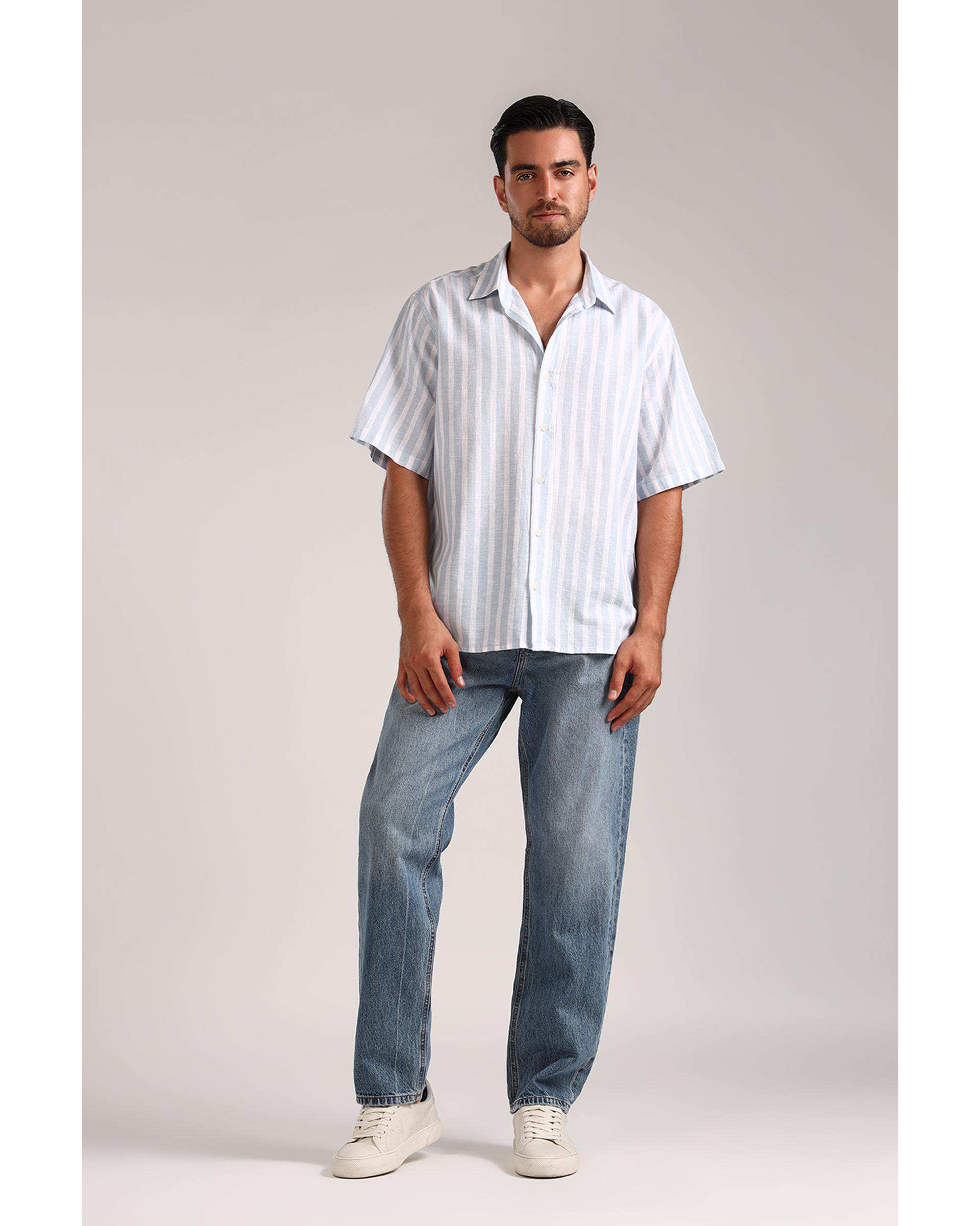 پیراهن مردانه آستین کوتاه آبی سارک Sarak مدل 4856