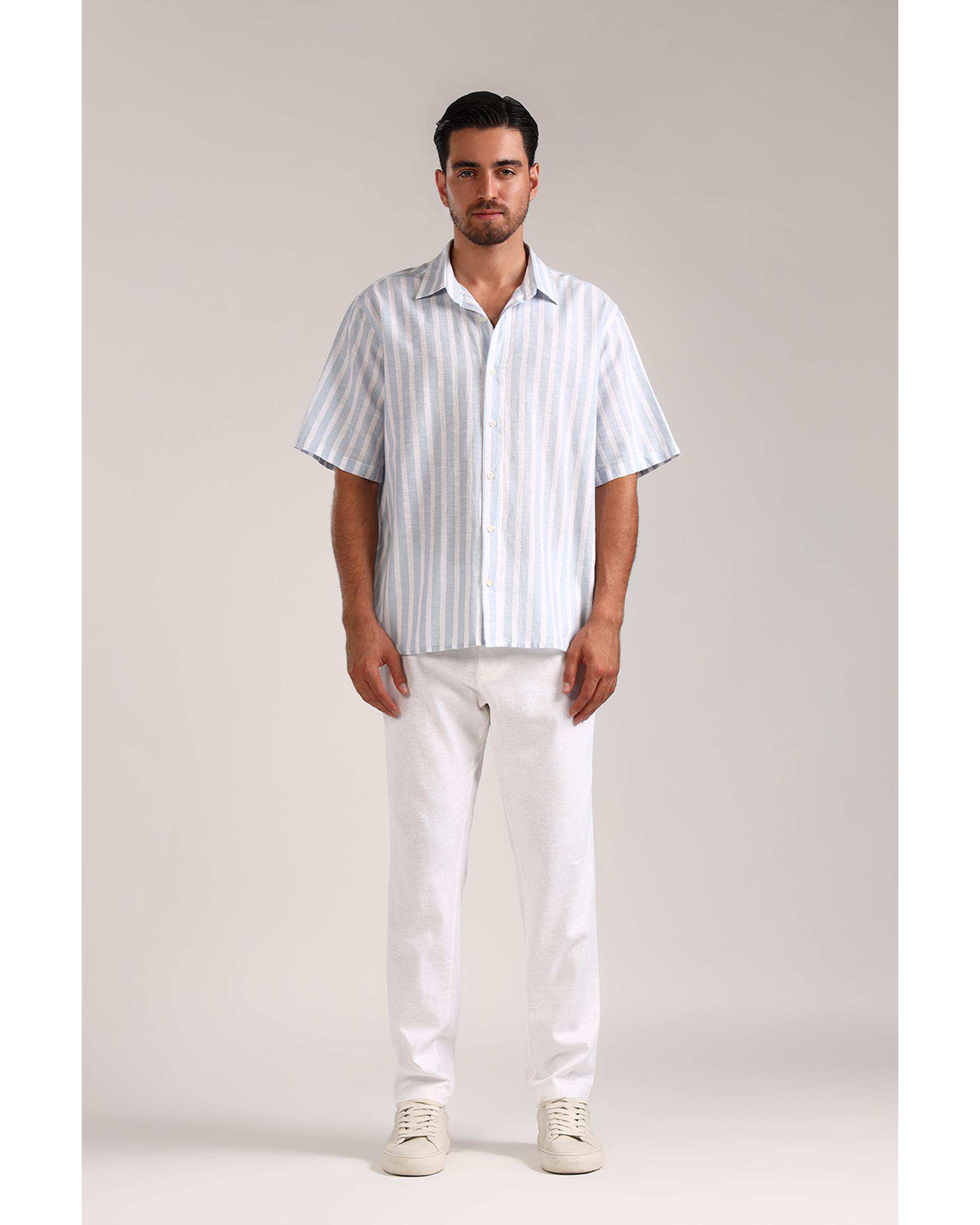 پیراهن مردانه آستین کوتاه آبی سارک Sarak مدل 4856