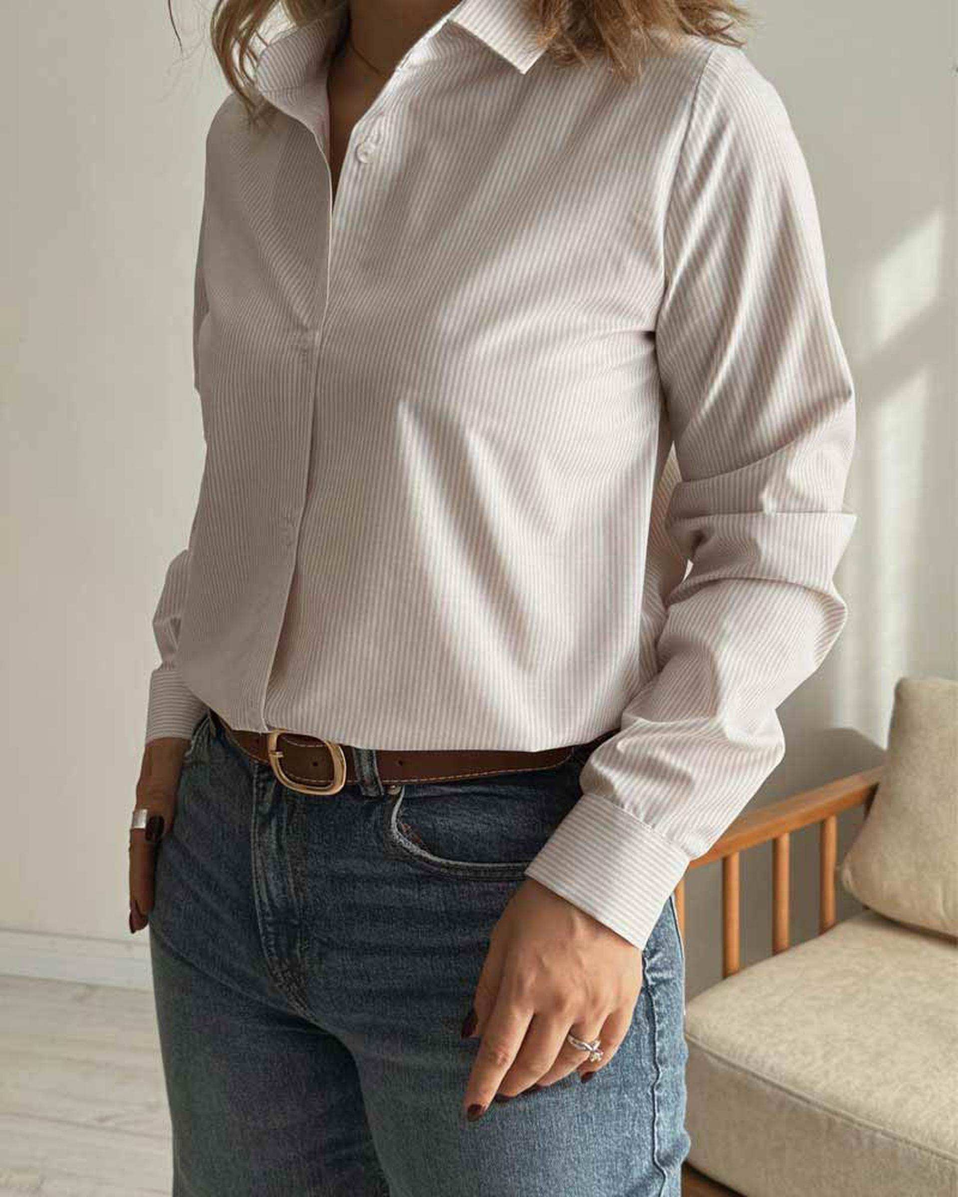 شومیز زنانه کرم راه راه آماهی Amahi مدل way کد AA109