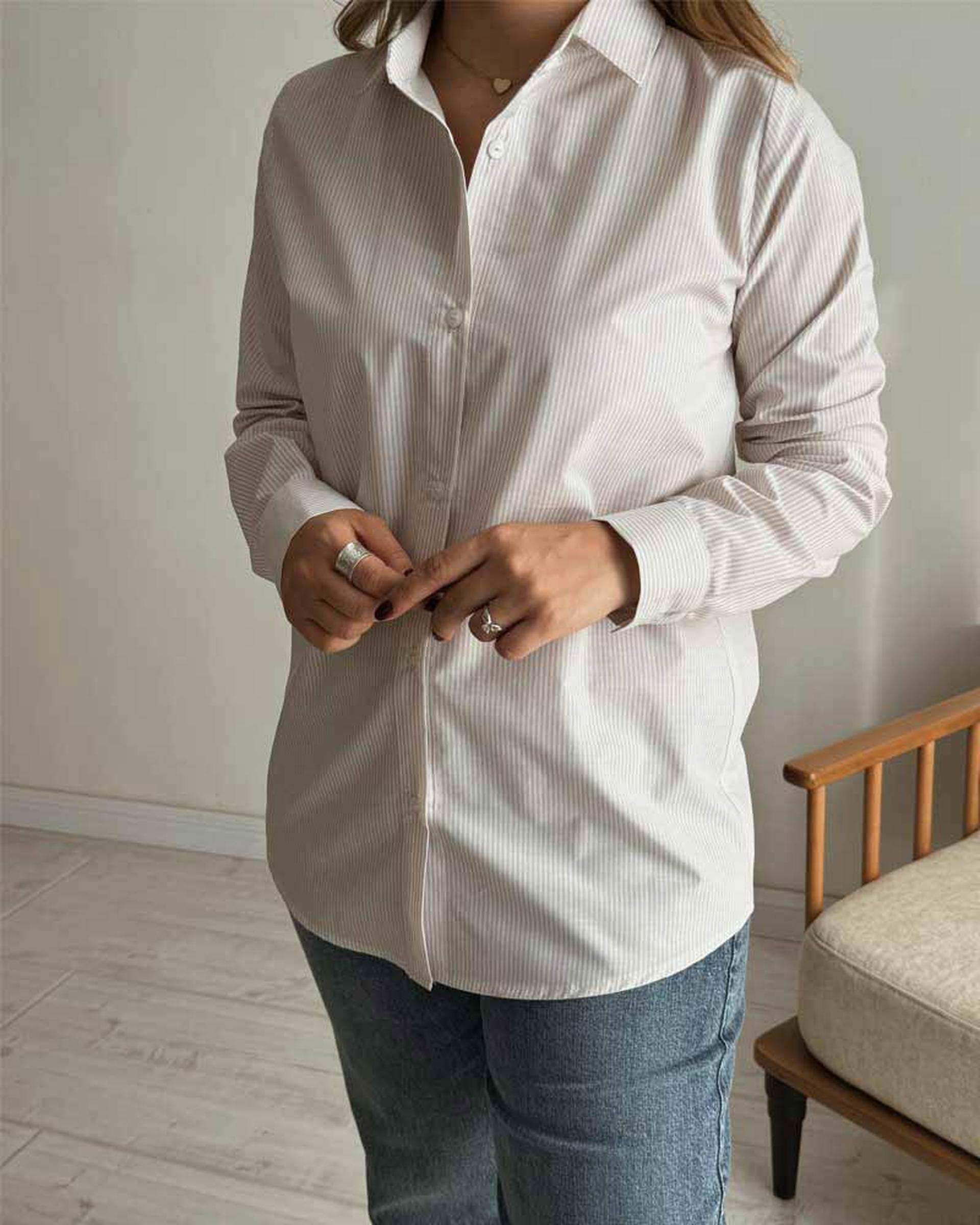 شومیز زنانه کرم راه راه آماهی Amahi مدل way کد AA109