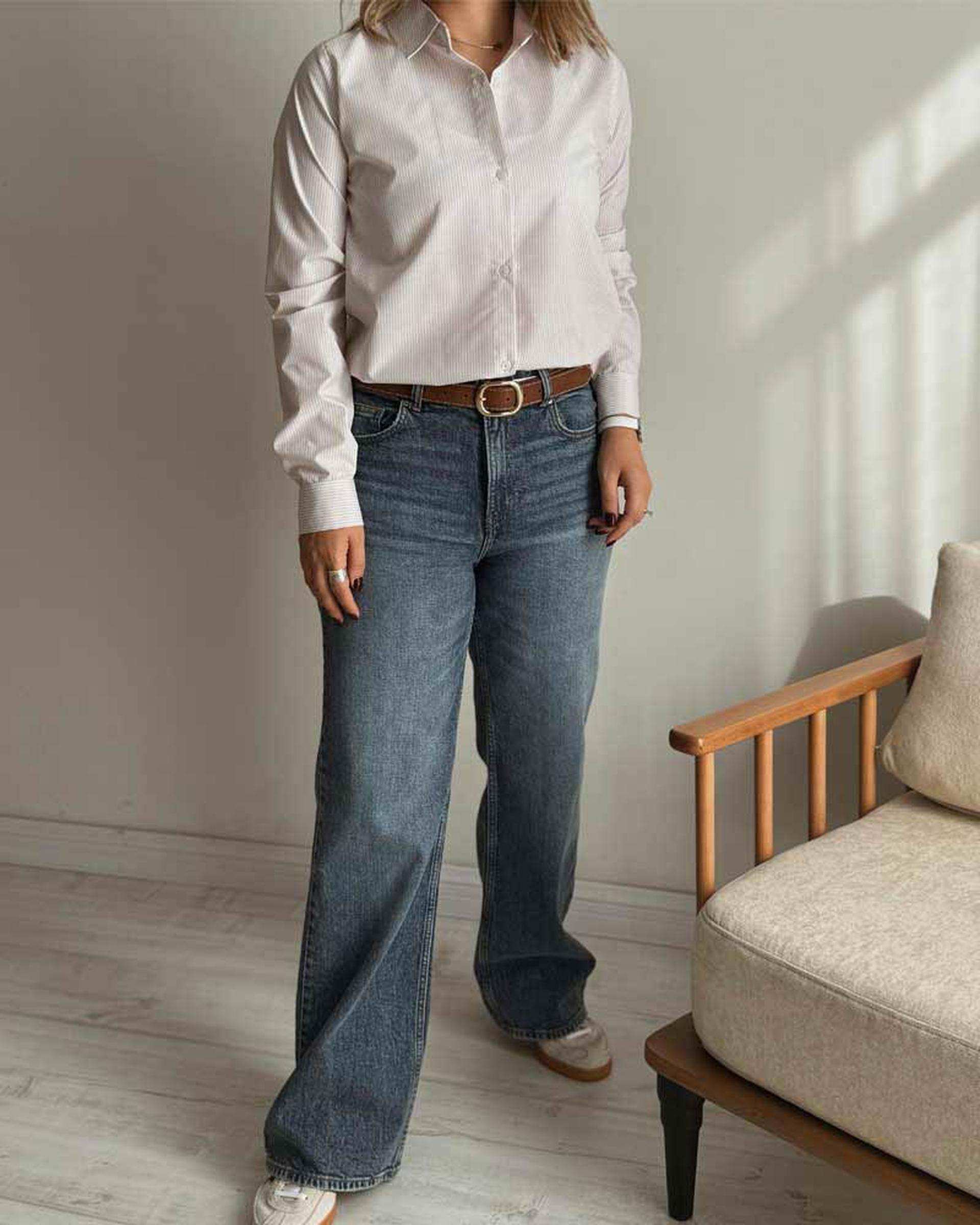 شومیز زنانه کرم راه راه آماهی Amahi مدل way کد AA109