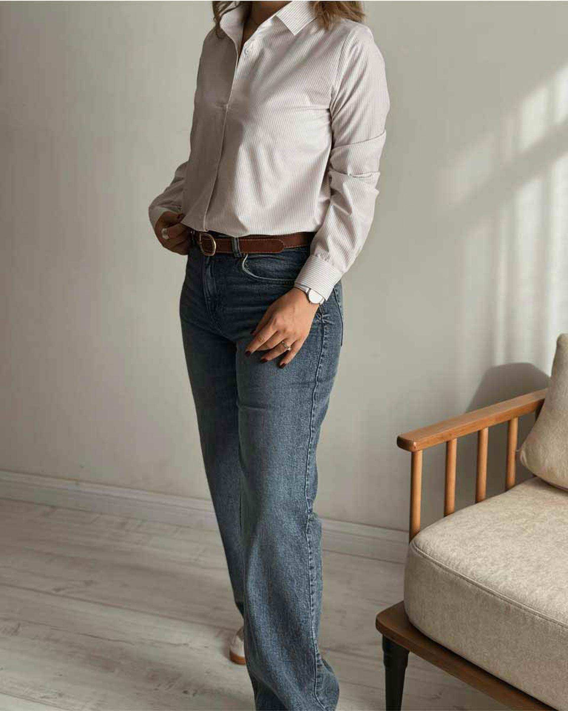 شومیز زنانه کرم راه راه آماهی Amahi مدل way کد AA109