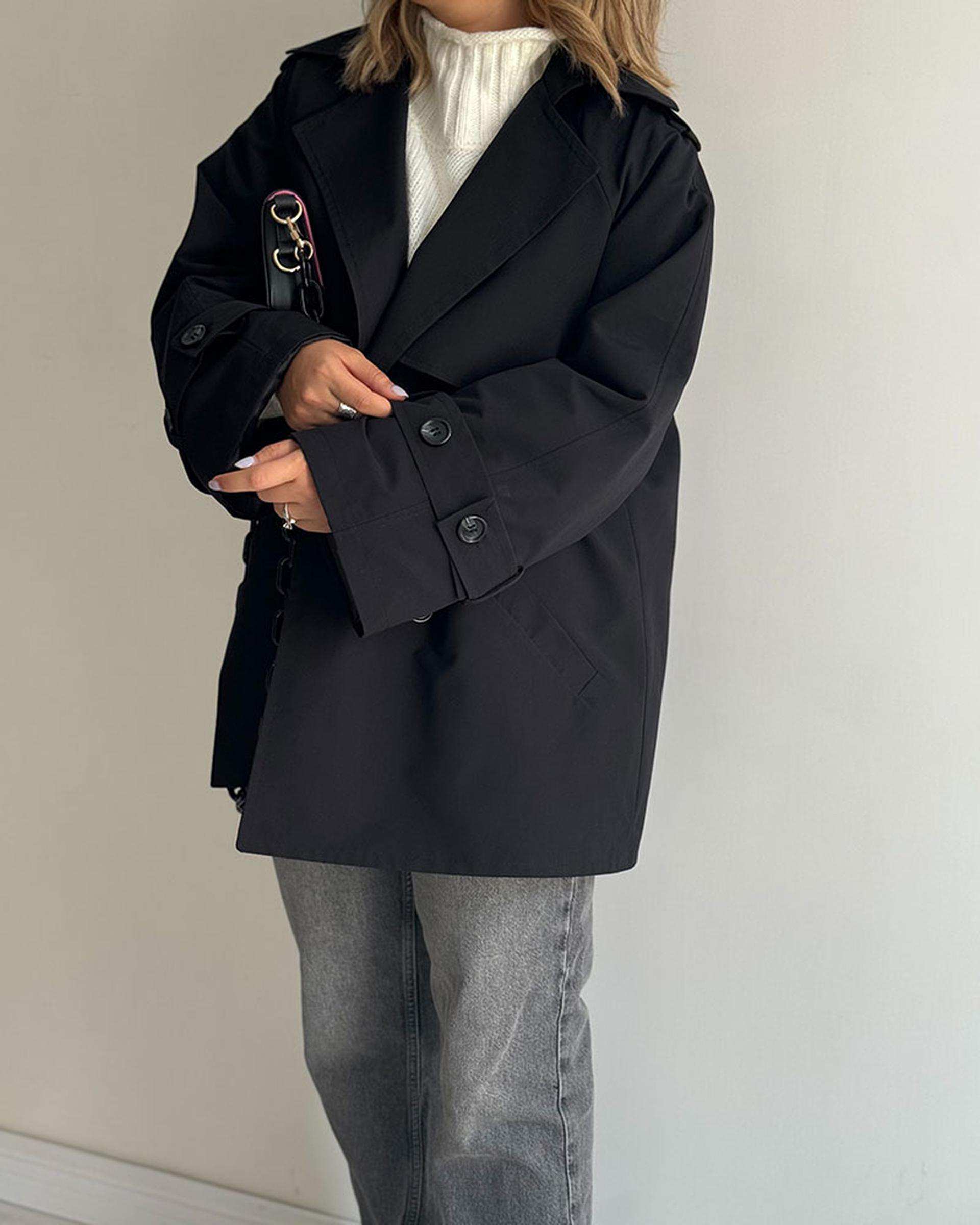 ترنچ کت زنانه مشکی نگار ندایی Negar Nedaei مدل Drop