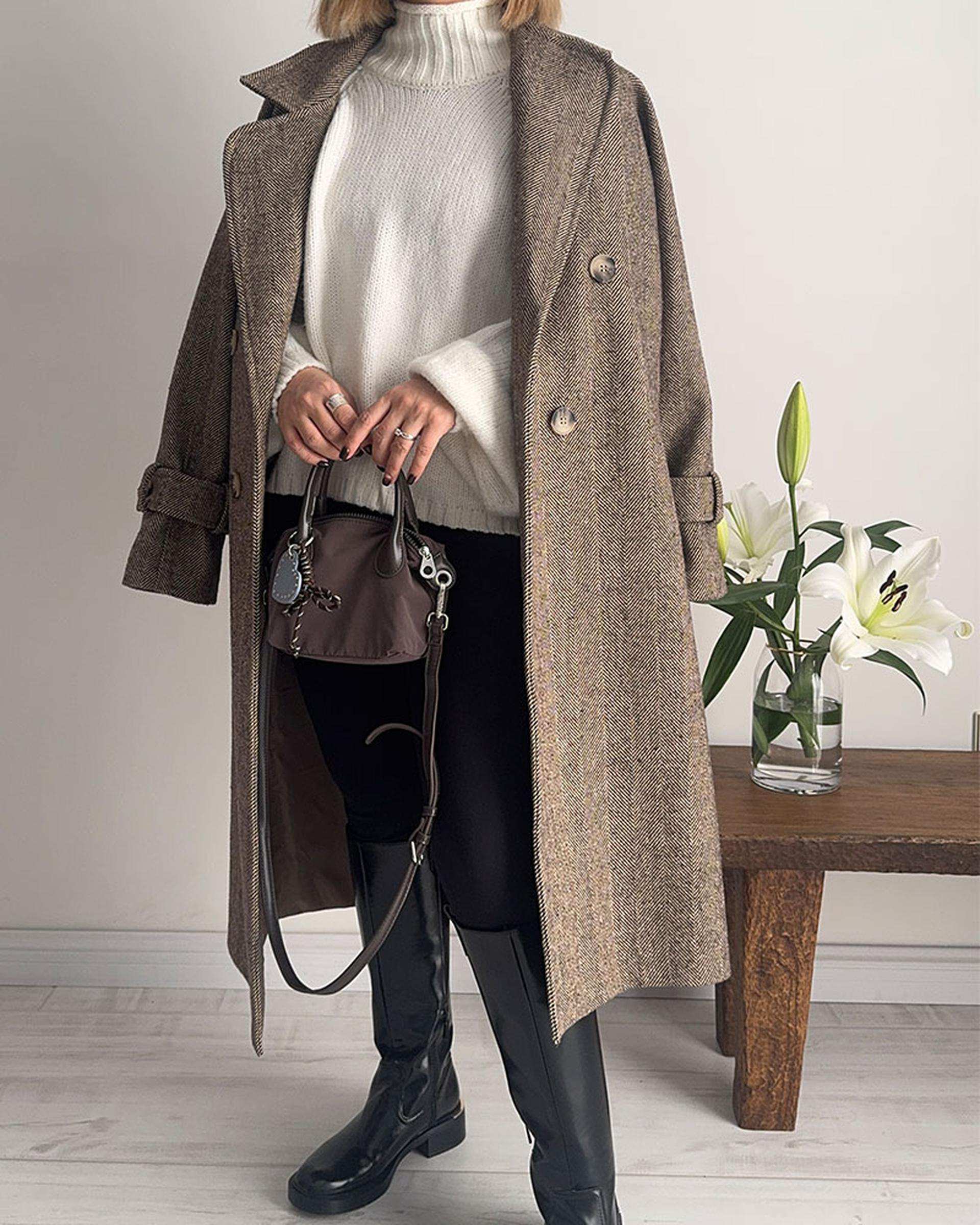 پالتو زنانه نسکافه ای نگار ندایی Negar Nedaei جناغی مدل cocoa