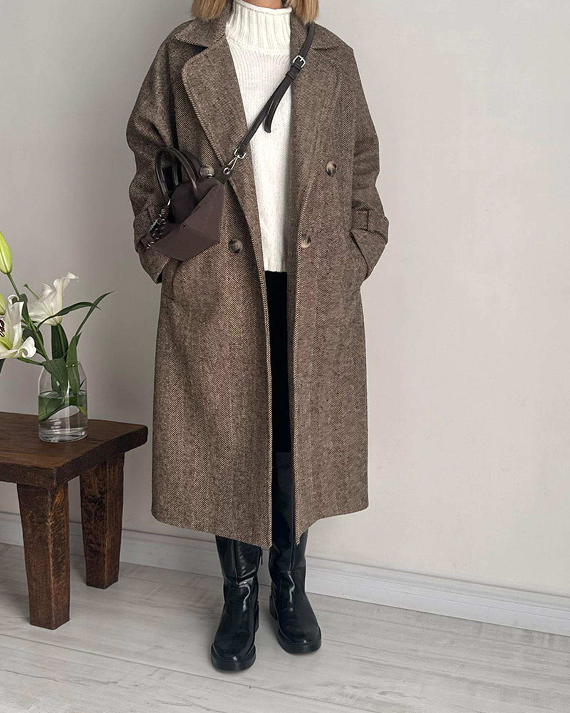 پالتو زنانه نسکافه ای نگار ندایی Negar Nedaei جناغی مدل cocoa