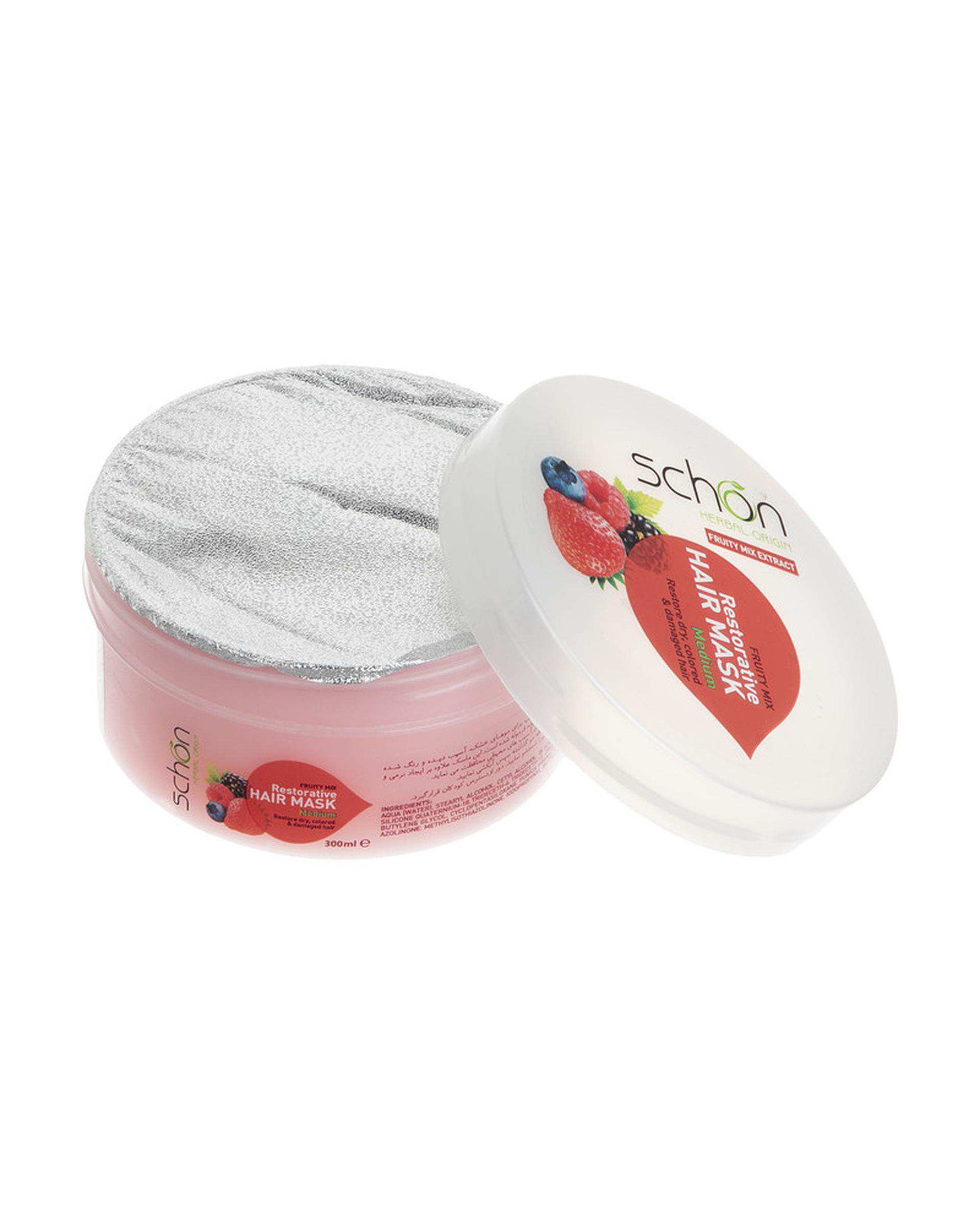 ماسک مو تغذیه کننده شون Schon مدل Fruity مناسب موهای خشک و رنگ شده حجم 300ml