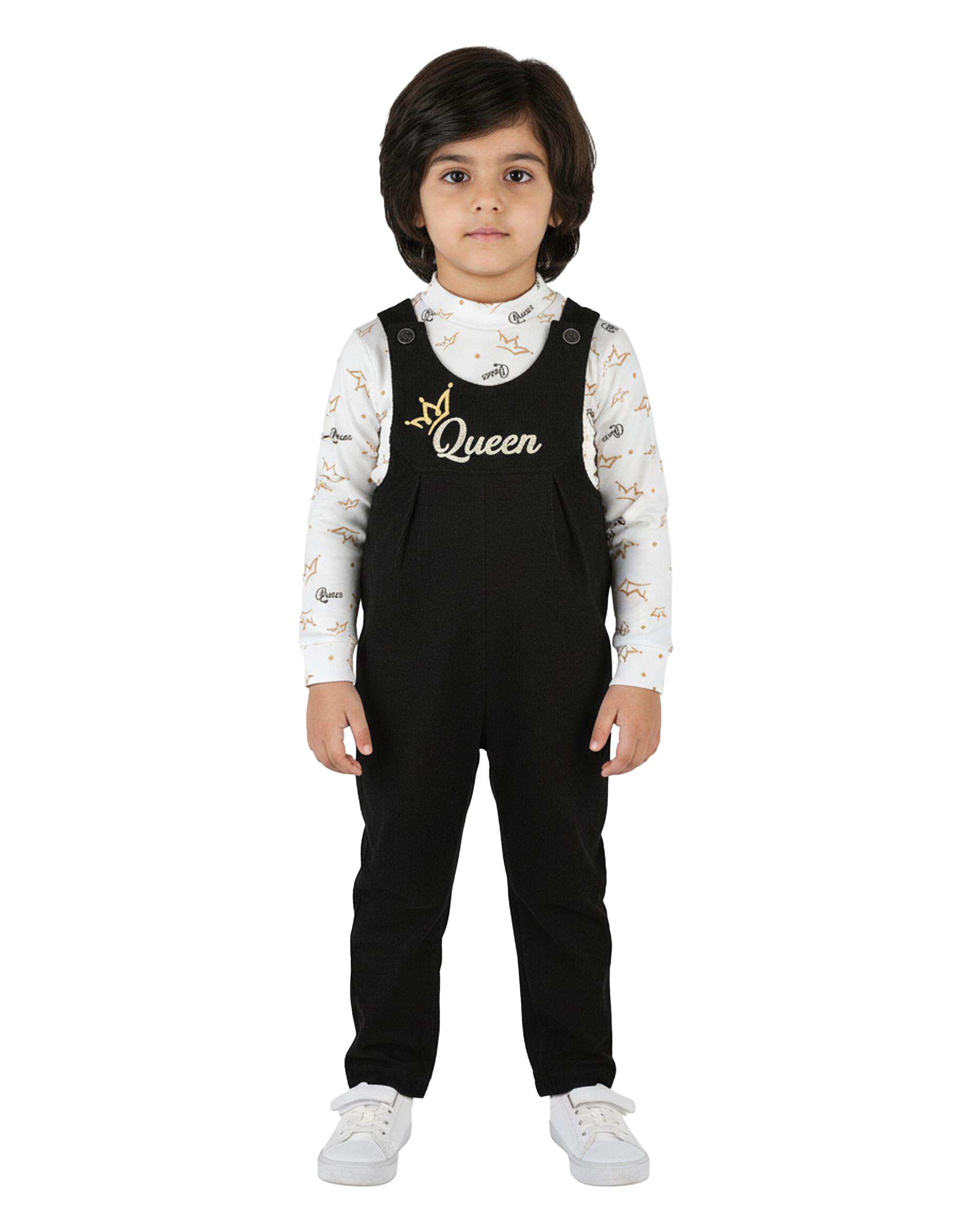 ست سرهمی و بلوز دخترانه مخمل کبریتی مشکی سفید پنبه سان Panbesan