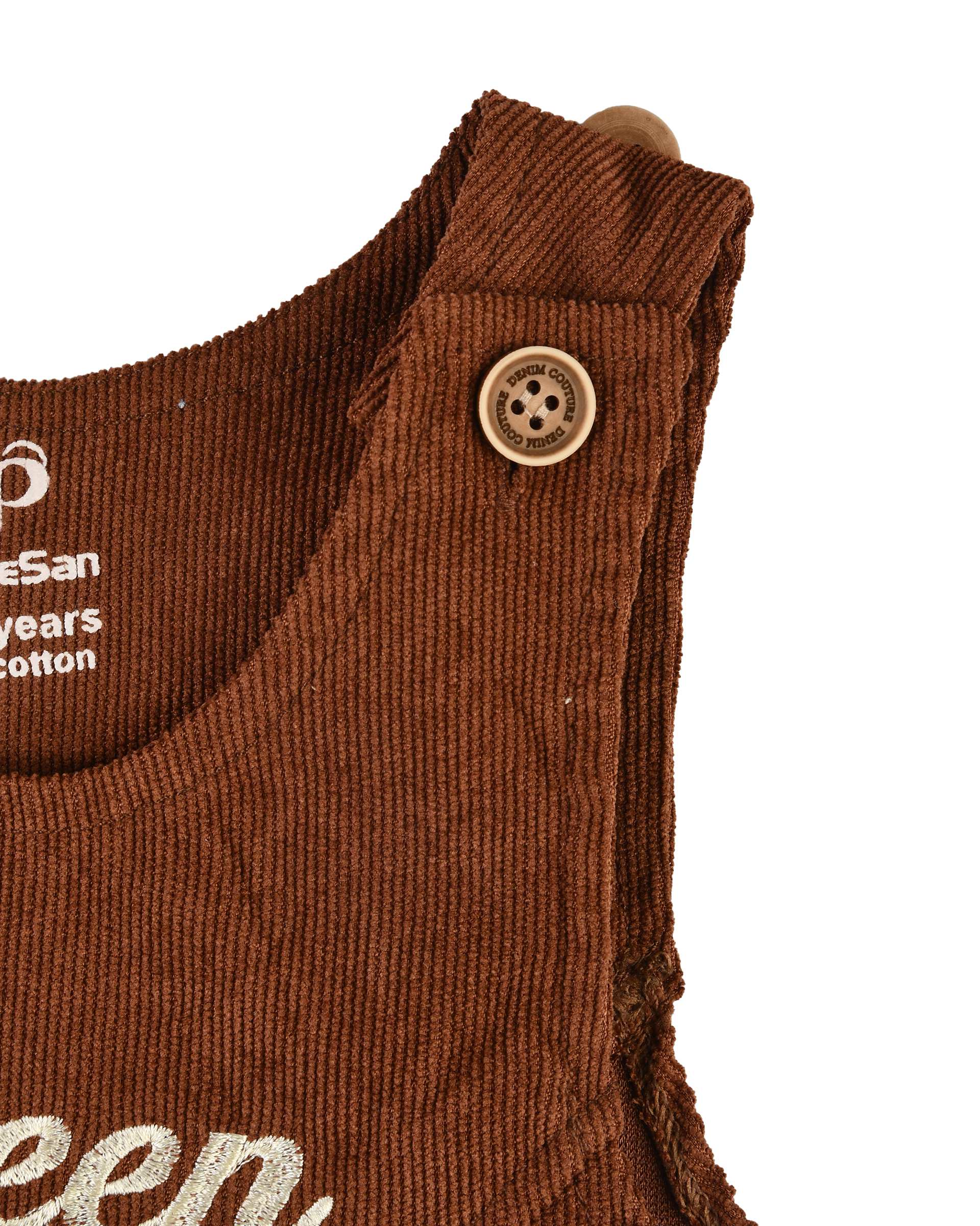 ست سرهمی و بلوز دخترانه مخمل کبریتی قهوه ای سفید پنبه سان Panbesan