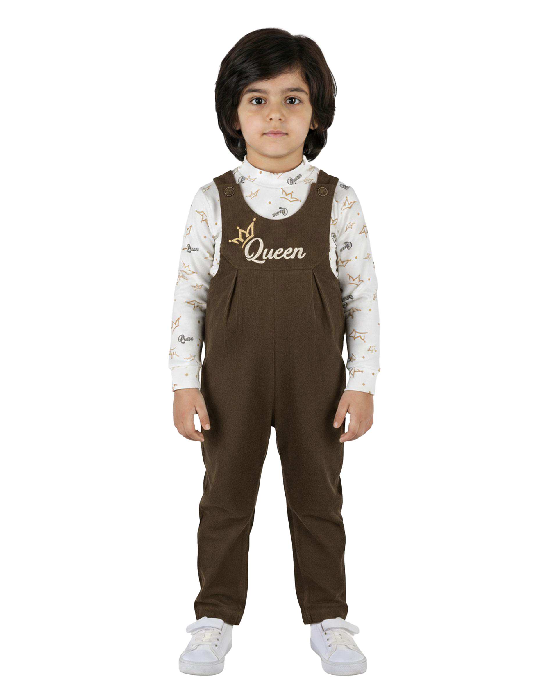 ست سرهمی و بلوز دخترانه مخمل کبریتی سبز سفید پنبه سان Panbesan