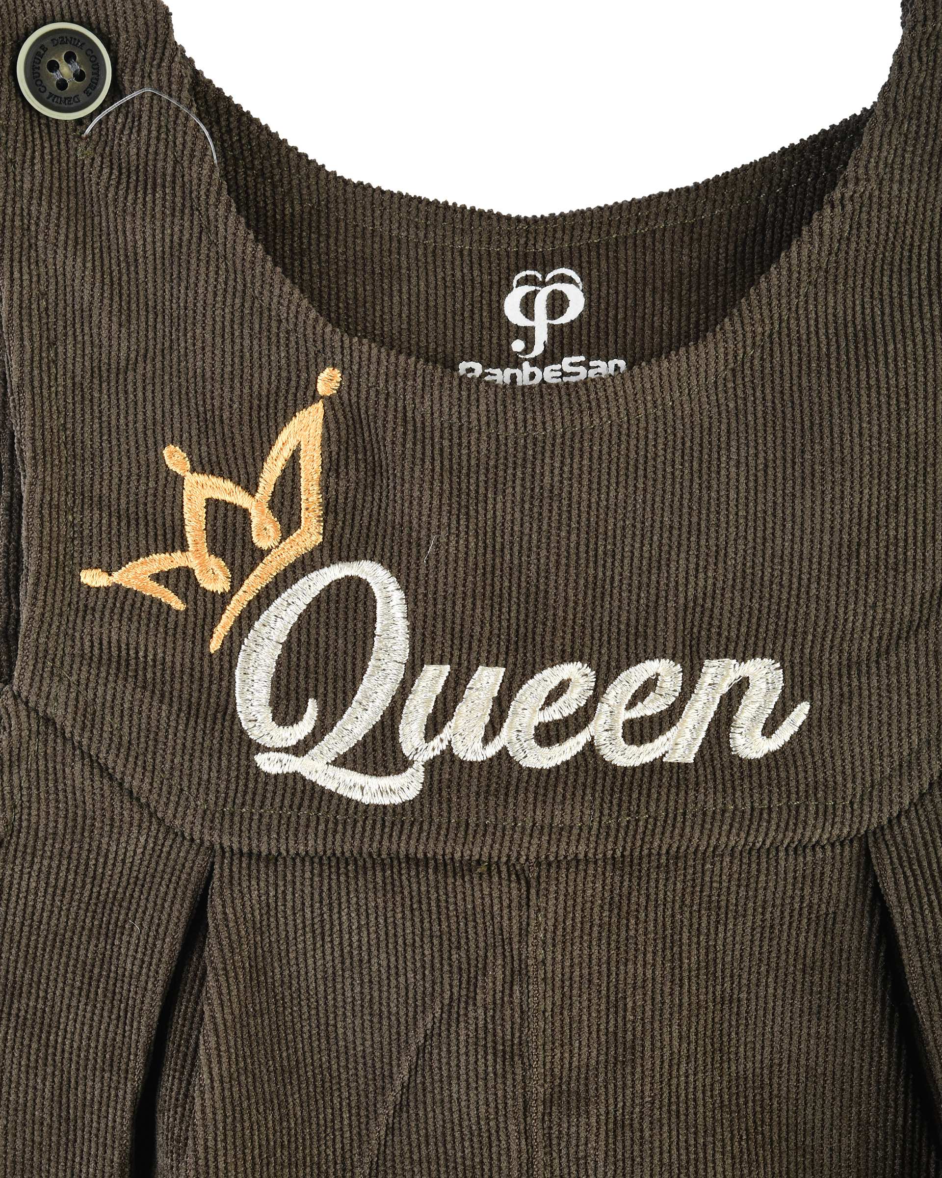 ست سرهمی و بلوز دخترانه مخمل کبریتی سبز سفید پنبه سان Panbesan