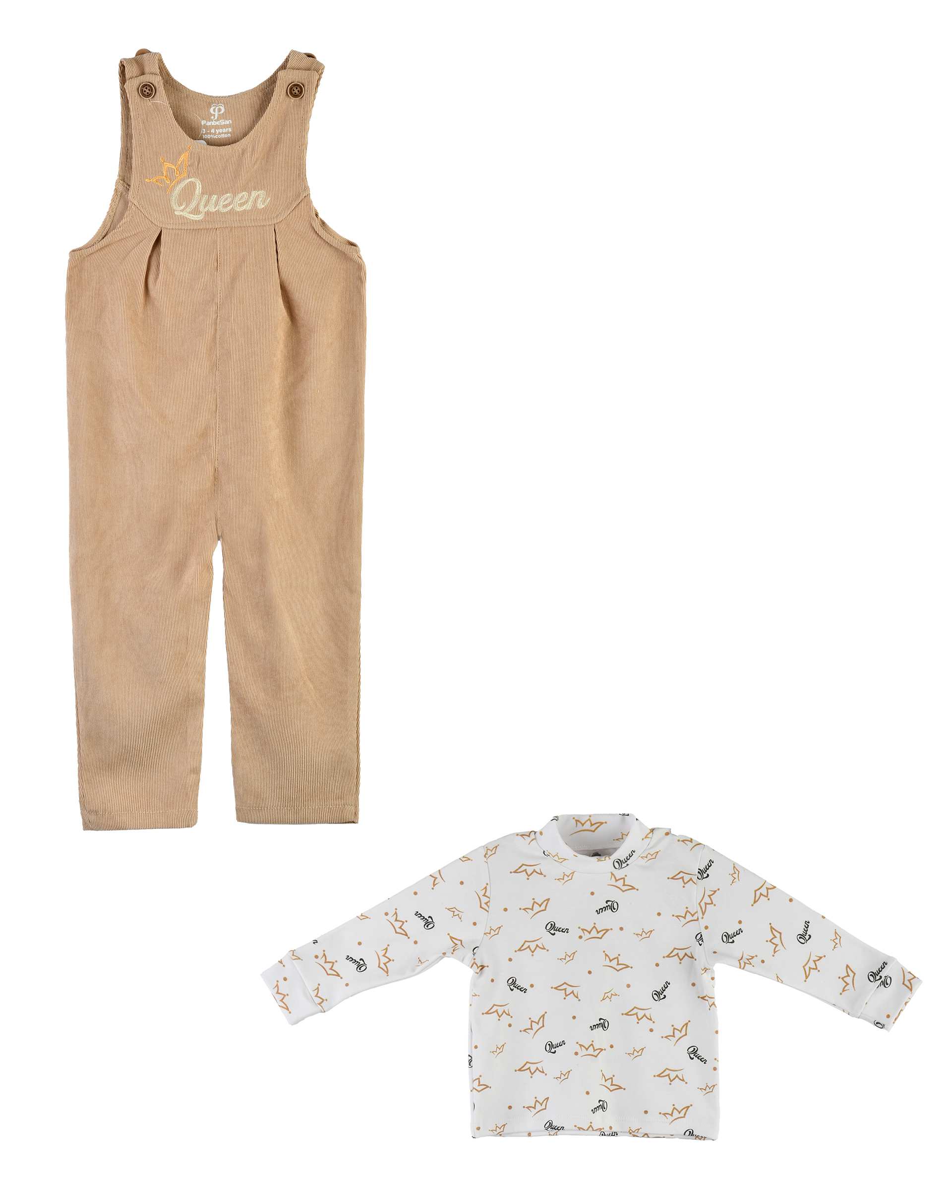 ست سرهمی و بلوز دخترانه مخمل کبریتی کرم سفید پنبه سان Panbesan