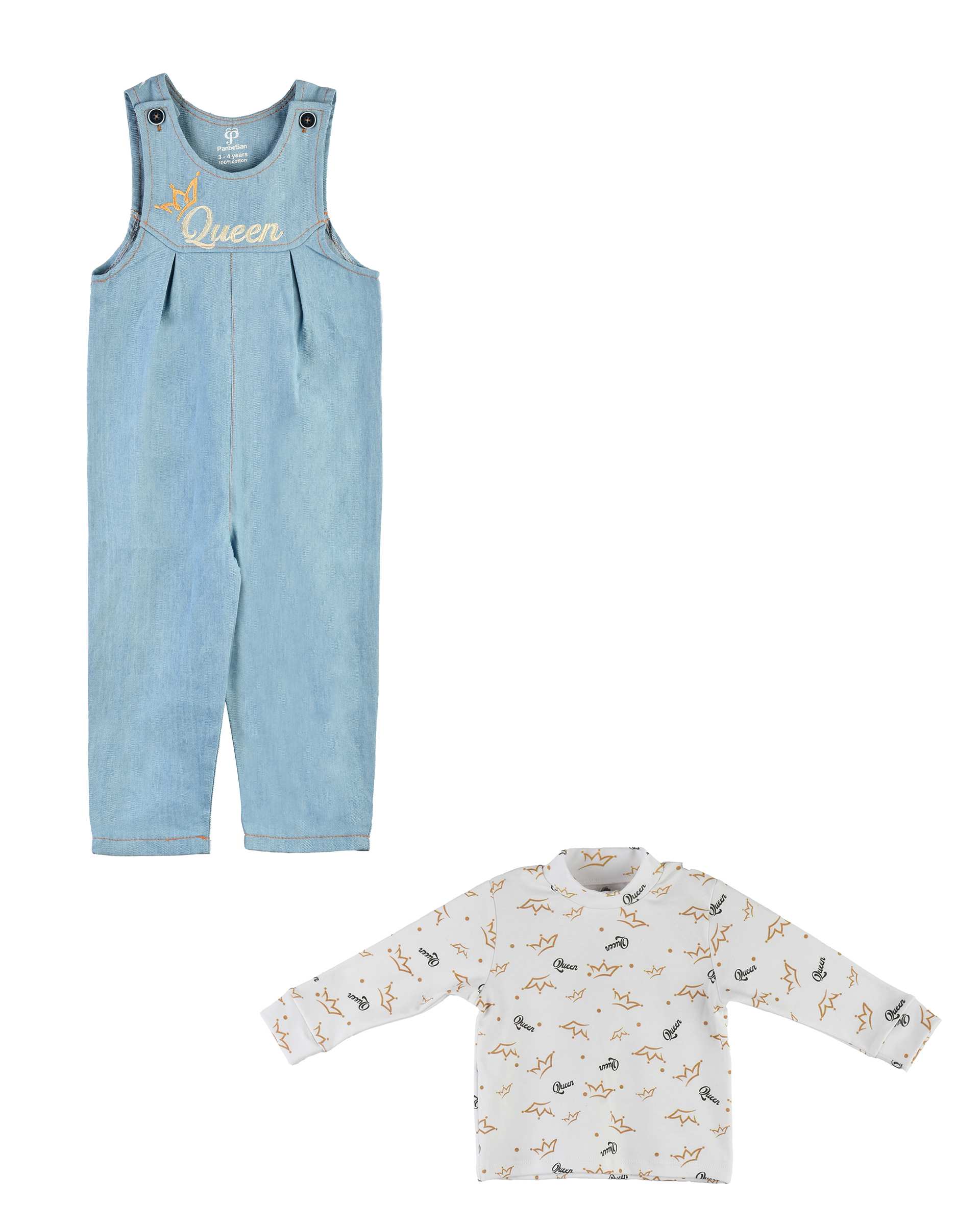 ست سرهمی و بلوز دخترانه جین نازک آبی روشن پنبه سان Panbesan