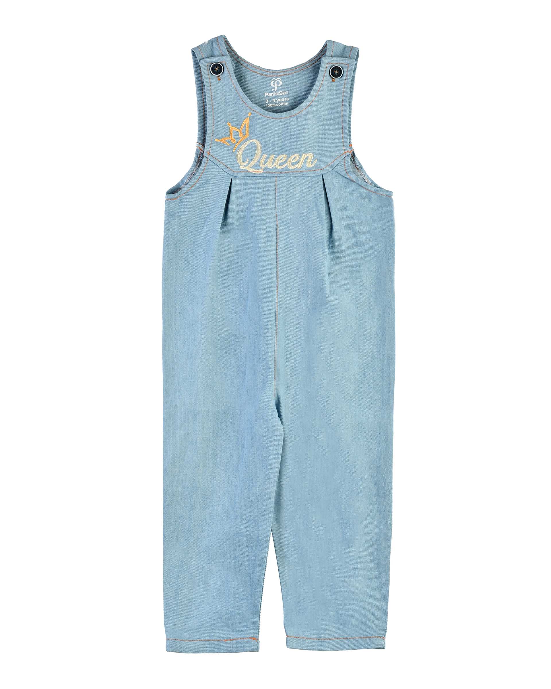 ست سرهمی و بلوز دخترانه جین نازک آبی روشن پنبه سان Panbesan