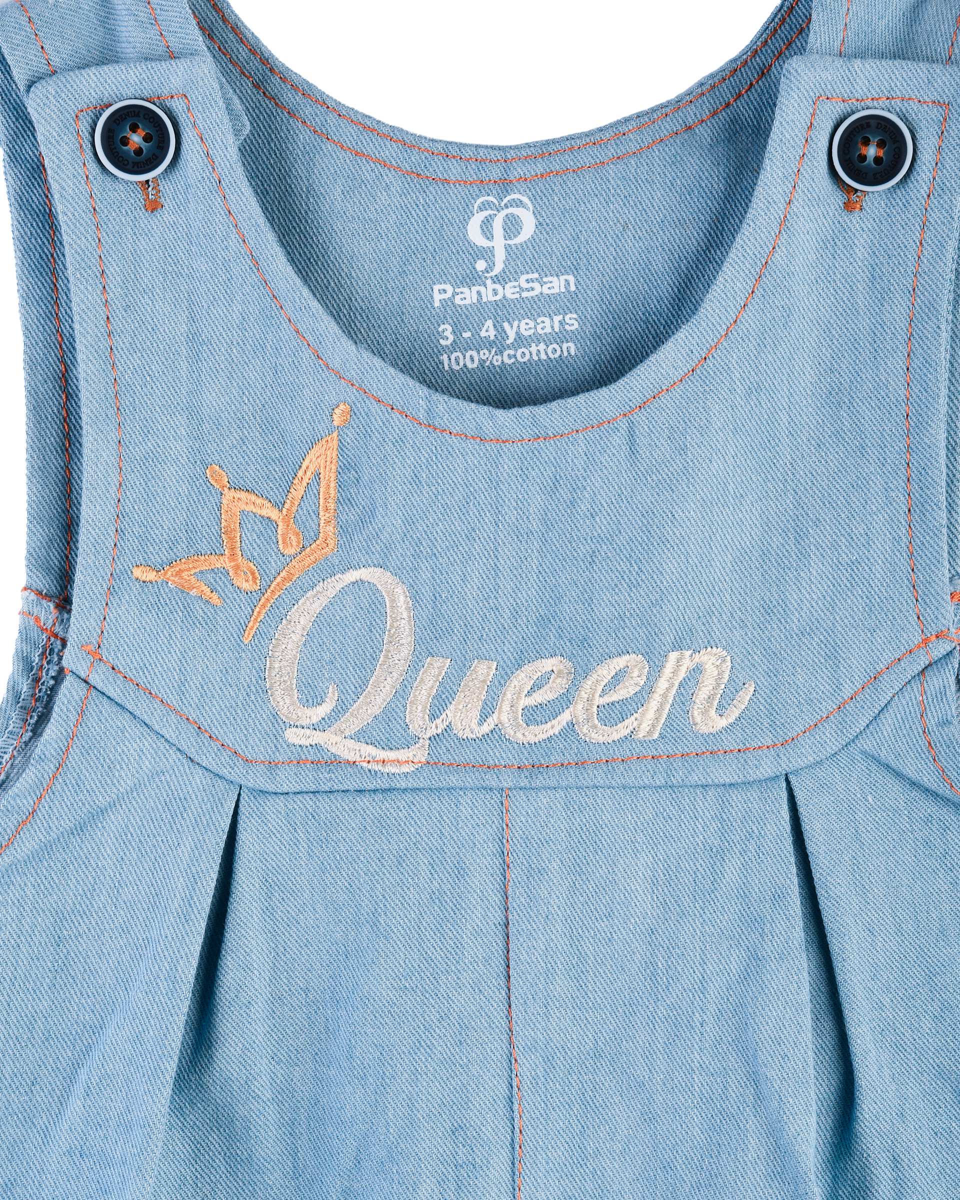 ست سرهمی و بلوز دخترانه جین نازک آبی روشن پنبه سان Panbesan