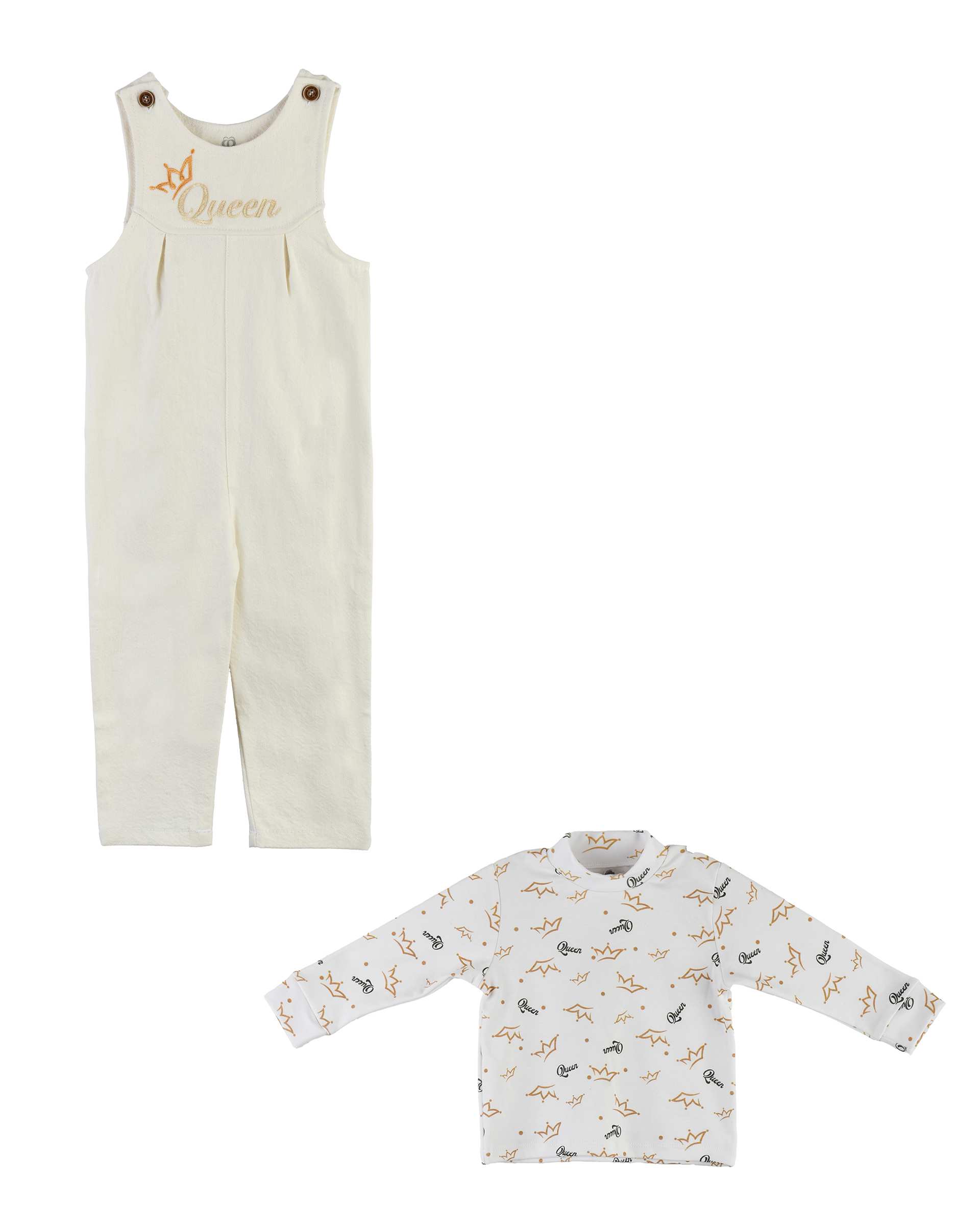 ست سرهمی و بلوز دخترانه جین ضخیم سفید پنبه سان Panbesan