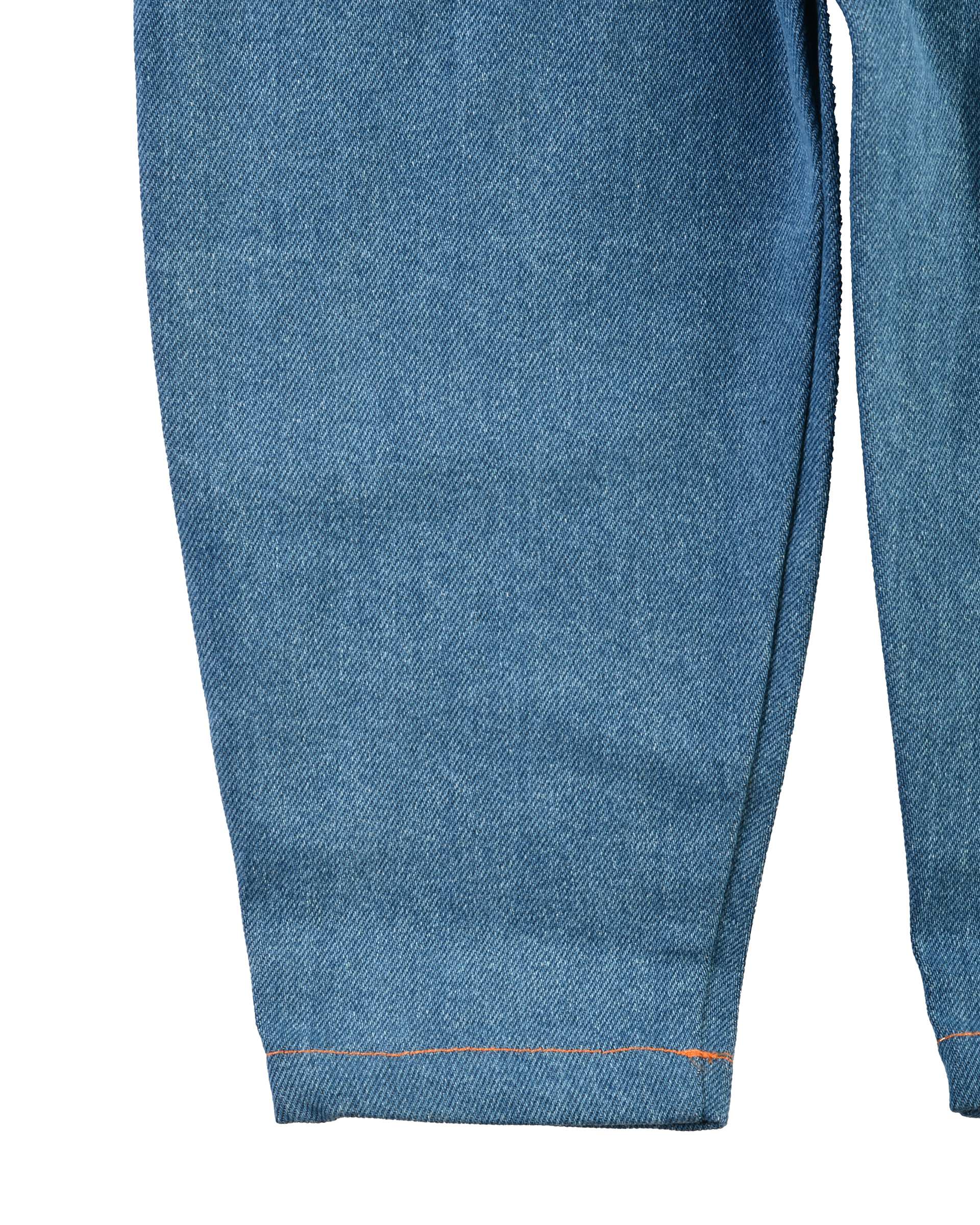 ست سرهمی و بلوز دخترانه جین ضخیم آبی سفید پنبه سان Panbesan