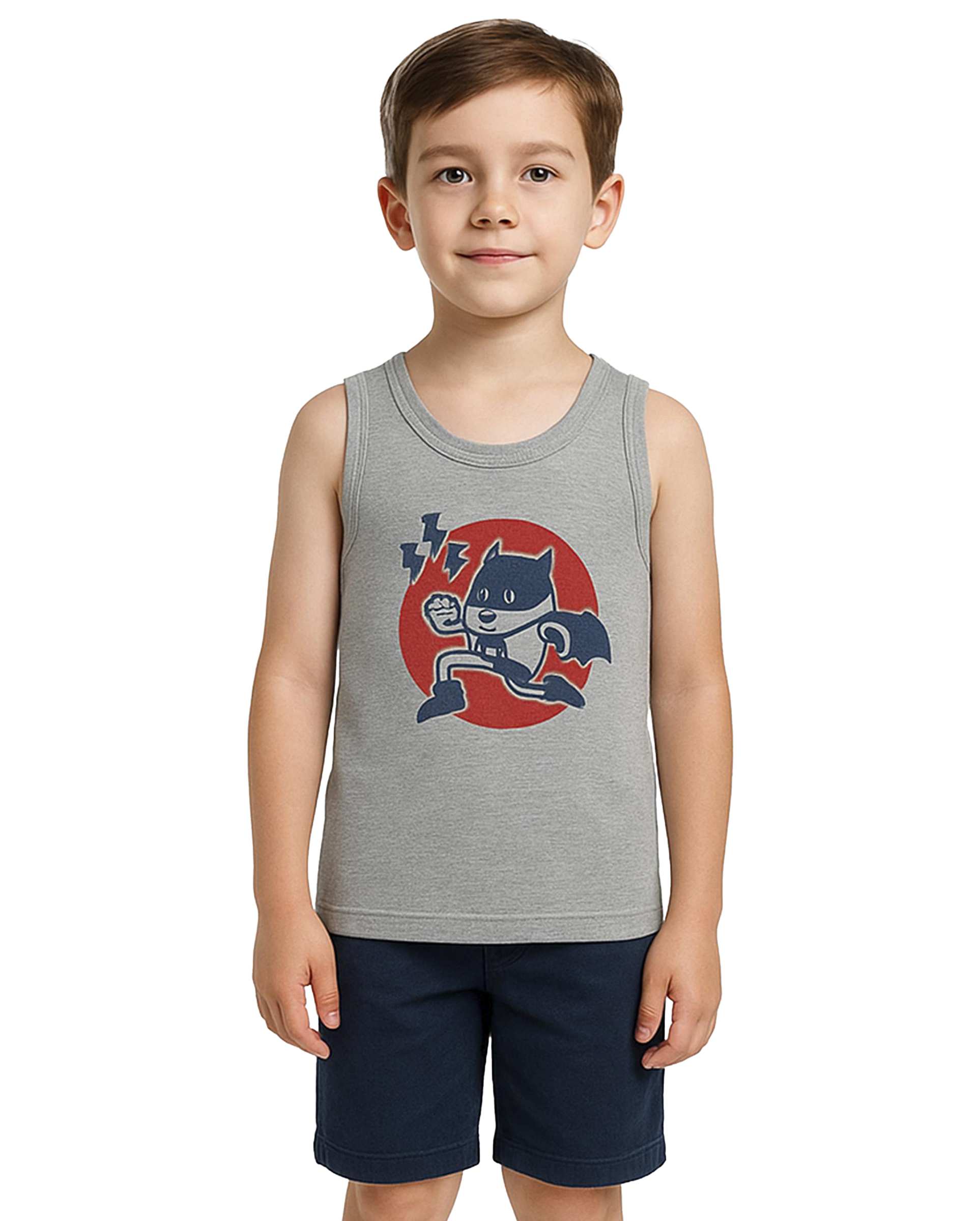 زیرپوش پسرانه طوسی ملانژ پاتر Potter طرح گربه قهرمان کد 686