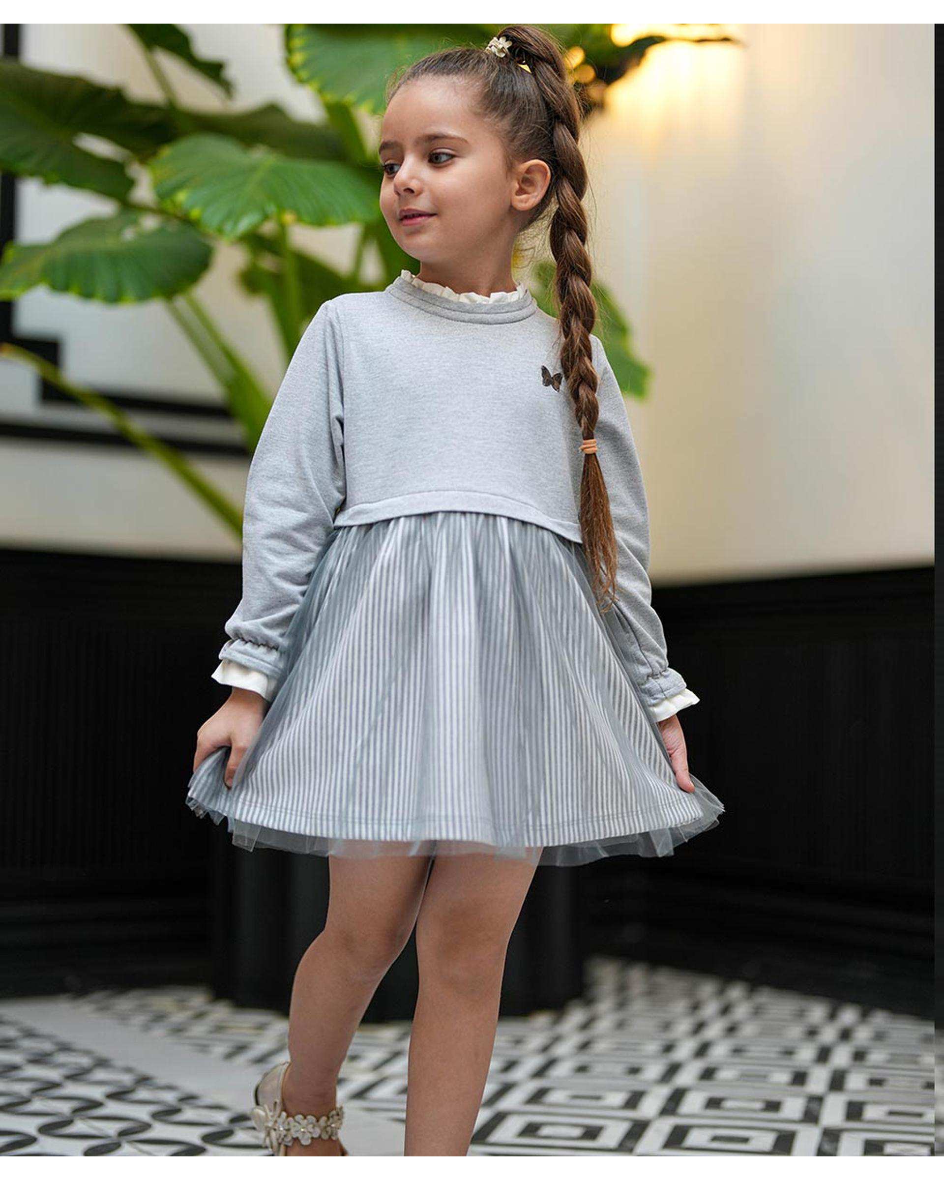 پیراهن دخترانه پورتو دامن تور طوسی ملورینا Melorina کد 3810