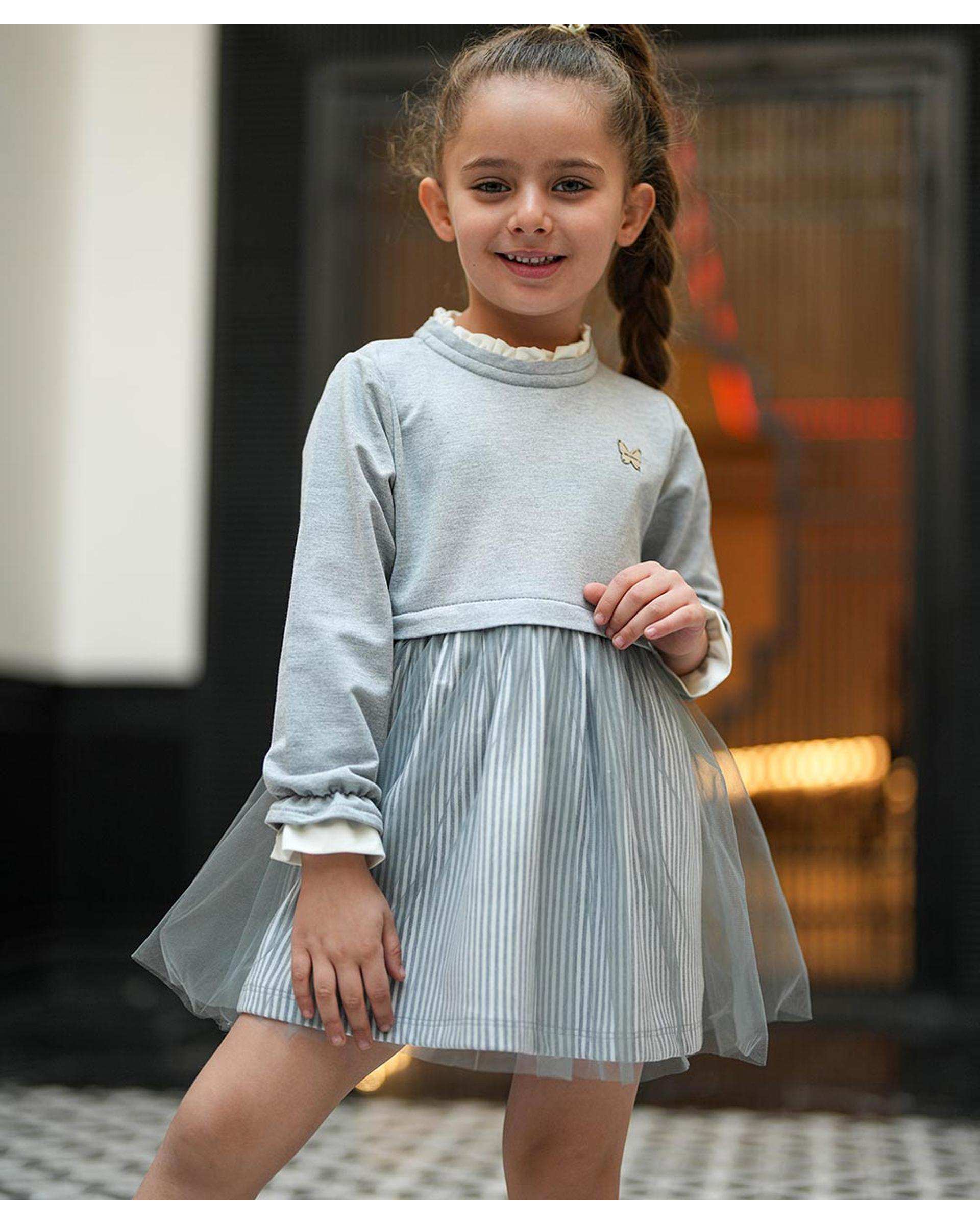 پیراهن دخترانه پورتو دامن تور طوسی ملورینا Melorina کد 3810