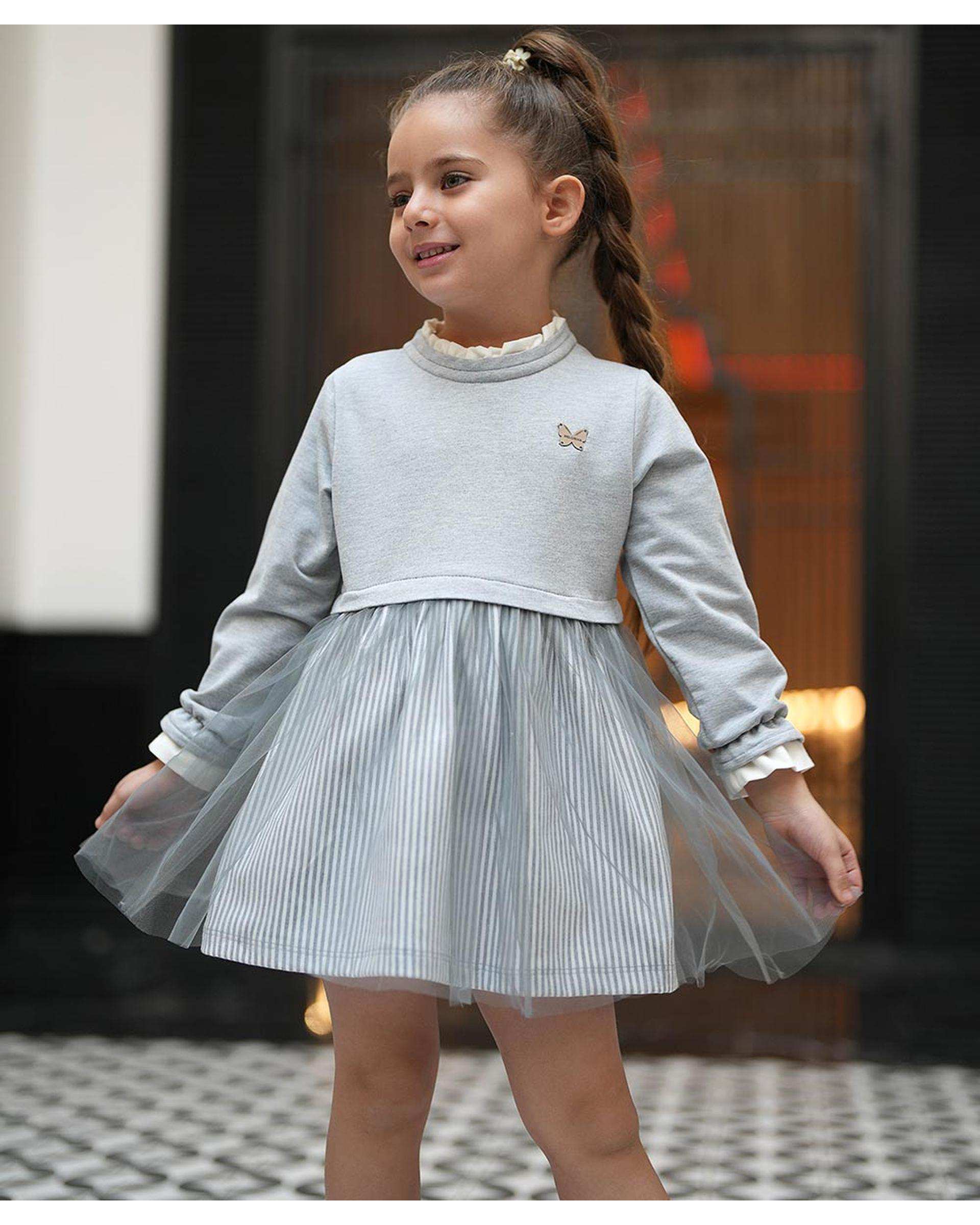 پیراهن دخترانه پورتو دامن تور طوسی ملورینا Melorina کد 3810