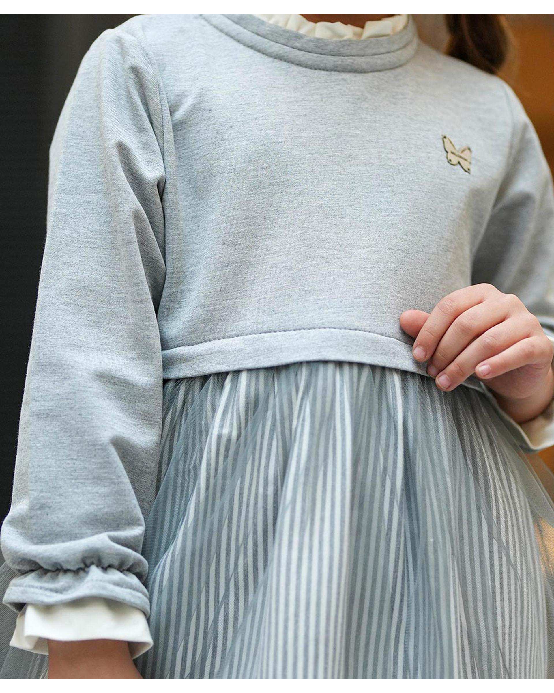 پیراهن دخترانه پورتو دامن تور طوسی ملورینا Melorina کد 3810