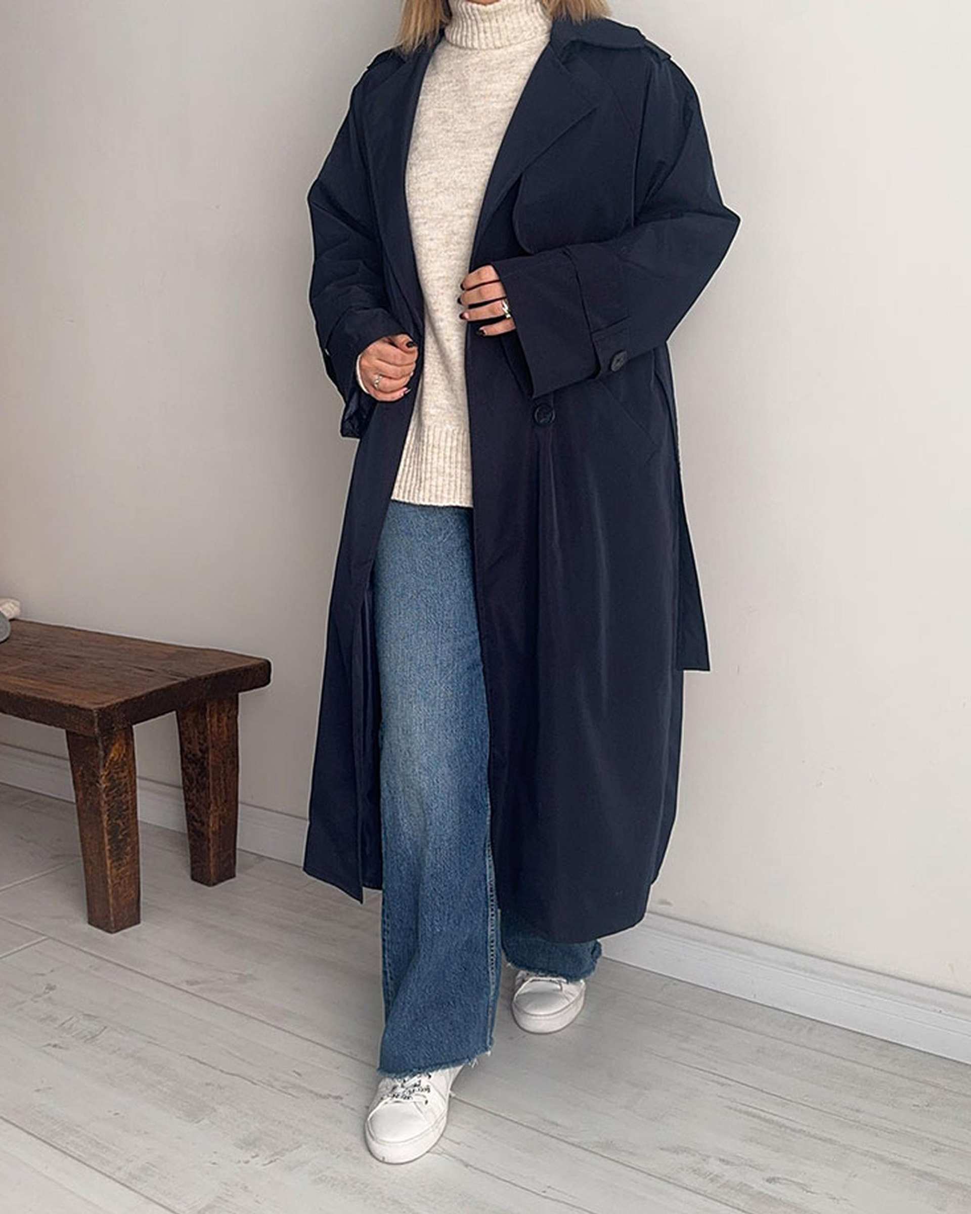 ترنچ کت زنانه بلند سرمه ای نگار ندایی Negar Nedaei مدل Drop