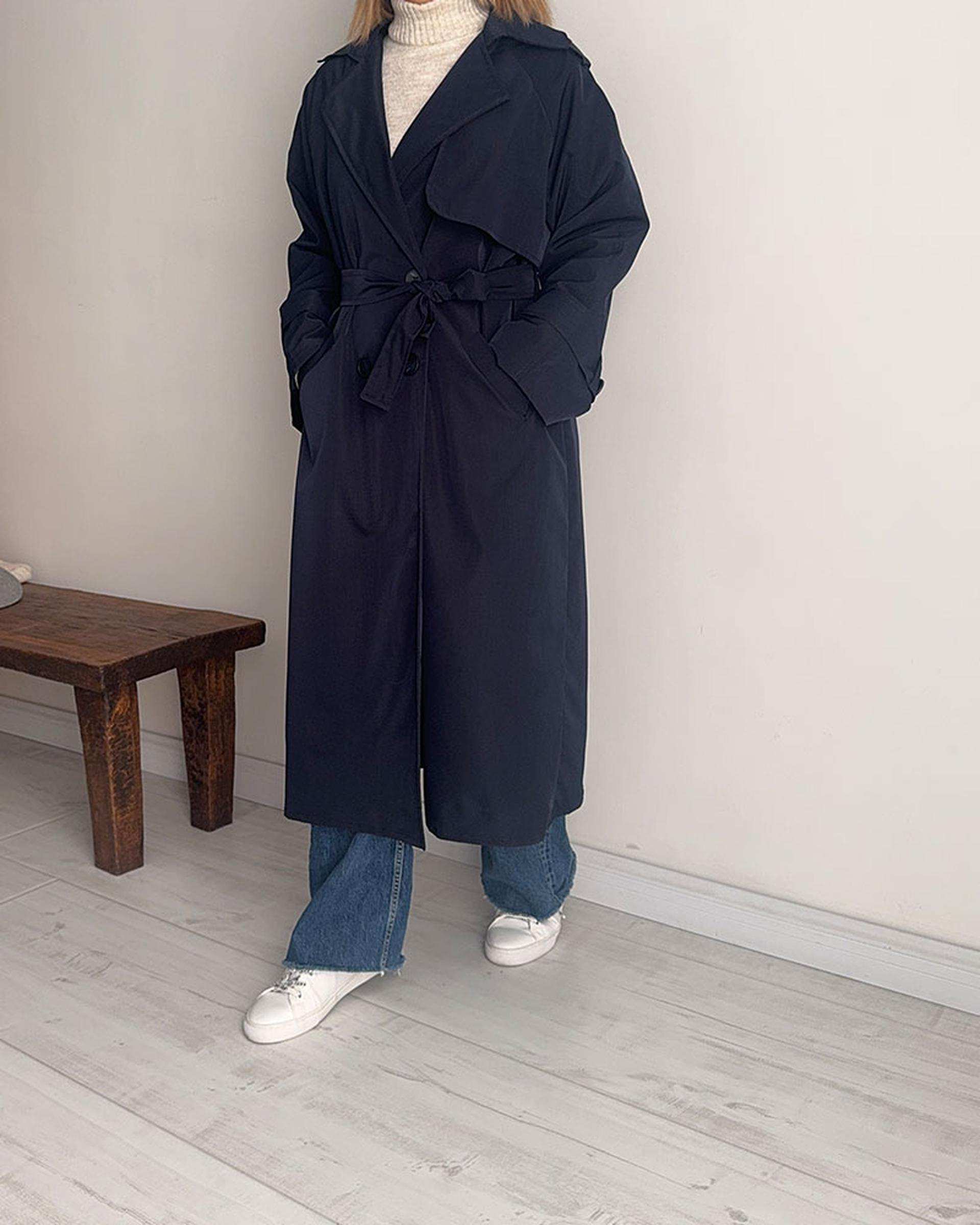 ترنچ کت زنانه بلند سرمه ای نگار ندایی Negar Nedaei مدل Drop