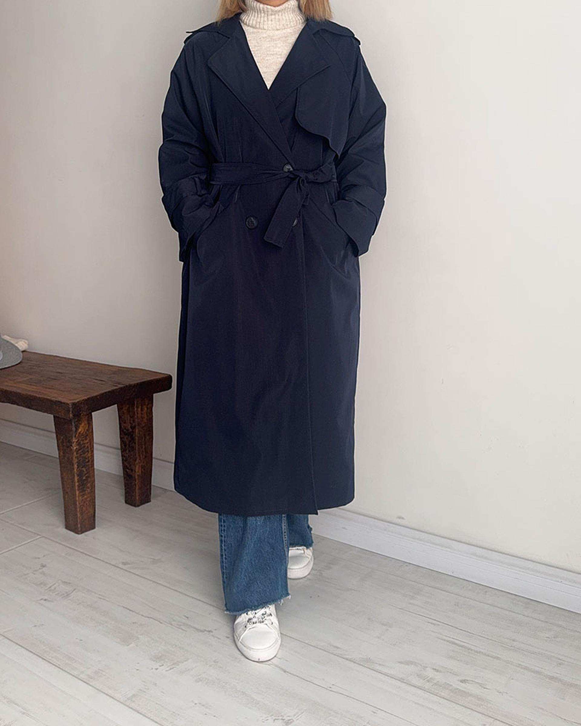 ترنچ کت زنانه بلند سرمه ای نگار ندایی Negar Nedaei مدل Drop