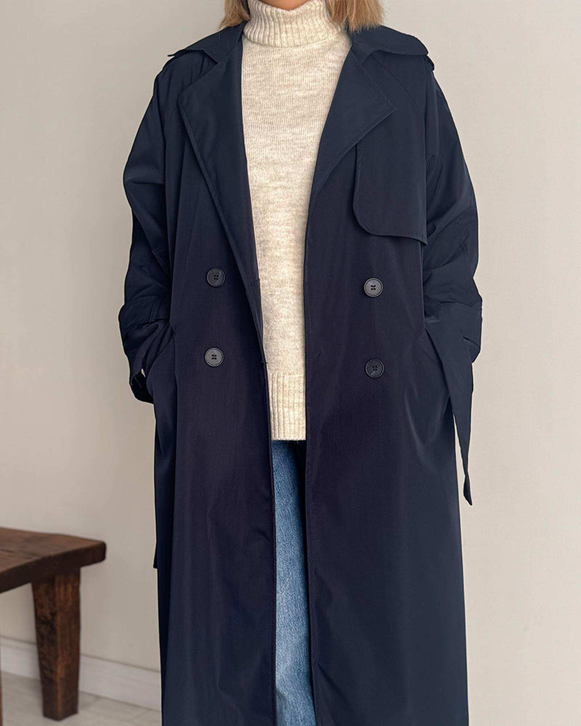 ترنچ کت زنانه بلند سرمه ای نگار ندایی Negar Nedaei مدل Drop