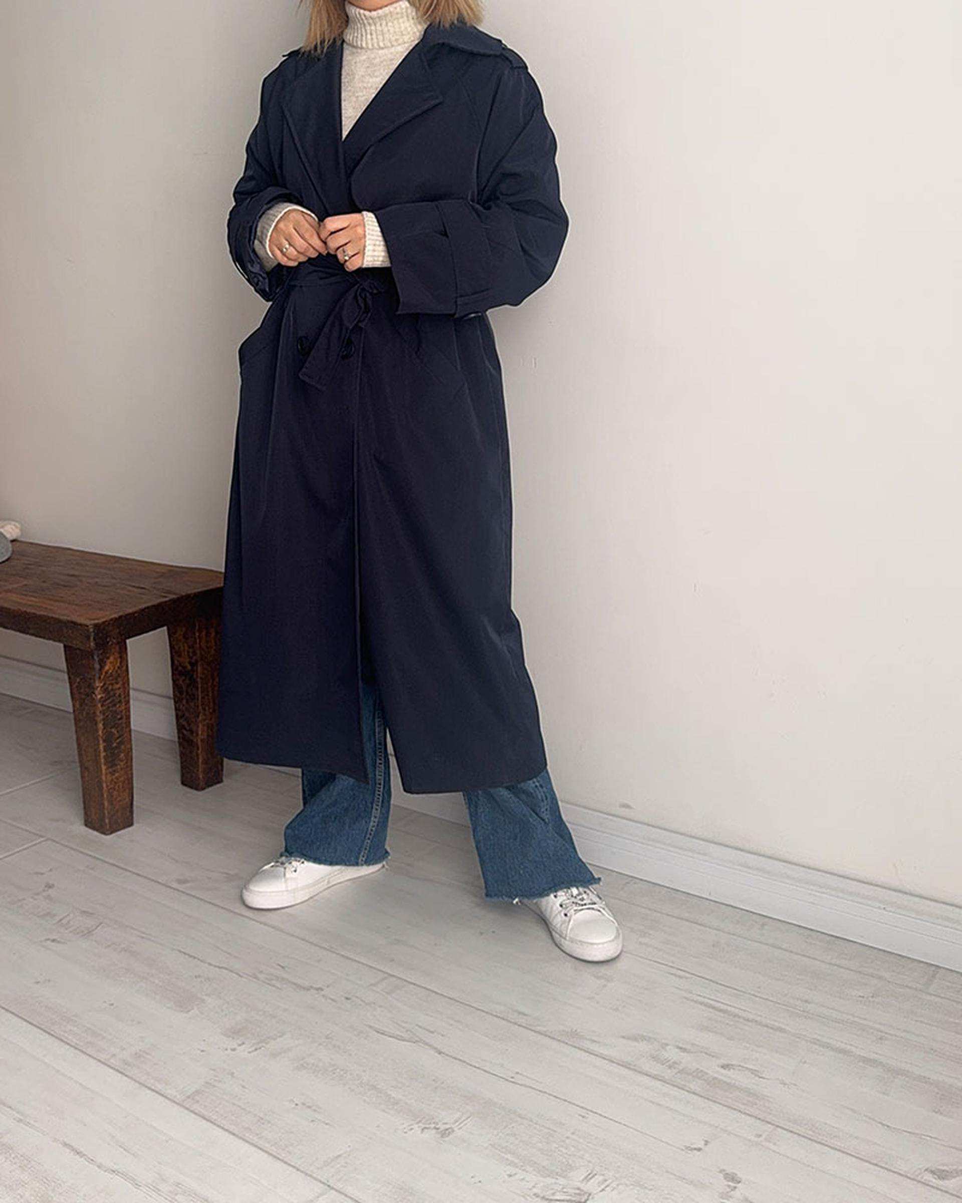 ترنچ کت زنانه بلند سرمه ای نگار ندایی Negar Nedaei مدل Drop