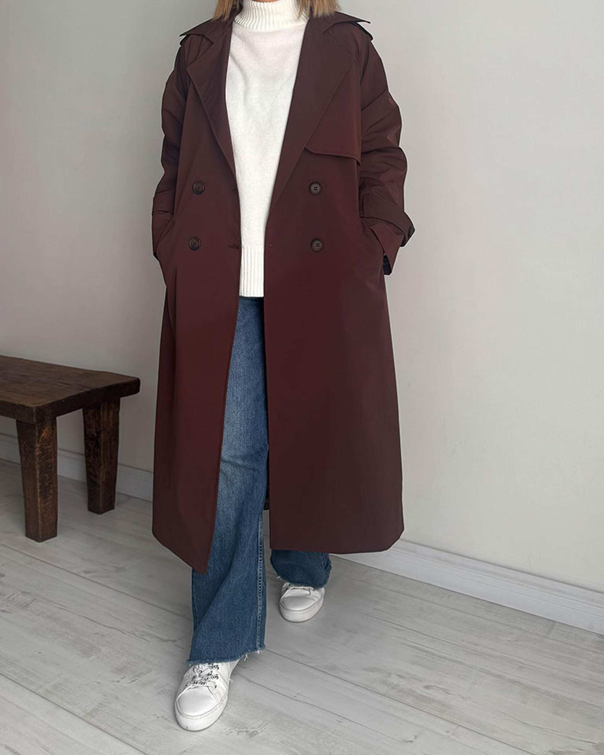 ترنچ کت زنانه بلند قهوه ای نگار ندایی Negar Nedaei مدل Drop